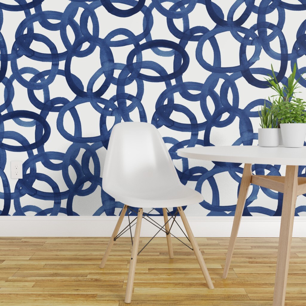 Peel  Stick Wallpaper 2FT Wide Navy Circles Blue Watercolor Graffiti  Pastel White Custom Removable Wallpaper by Spoonflower  Michaels