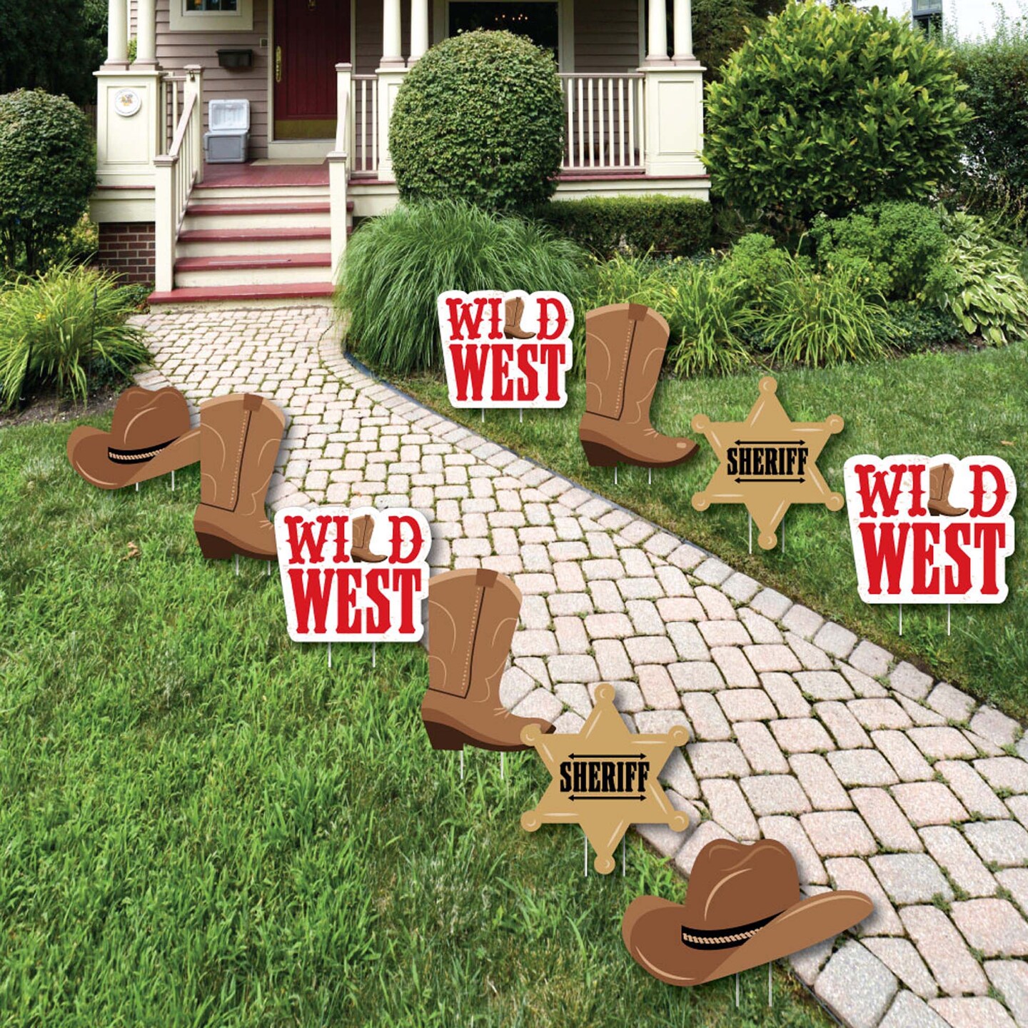 Big Dot of Happiness Western Hoedown - Cowboy Hat, Boots &#x26; Sheriff Badge Lawn Decorations - Outdoor Wild West Cowboy Party Yard Decorations - 10 Piece
