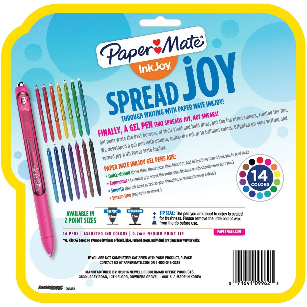 Paper Mate InkJoy Gel Pens 0.7 Med. Assorted Ink Colors, 14 Pens