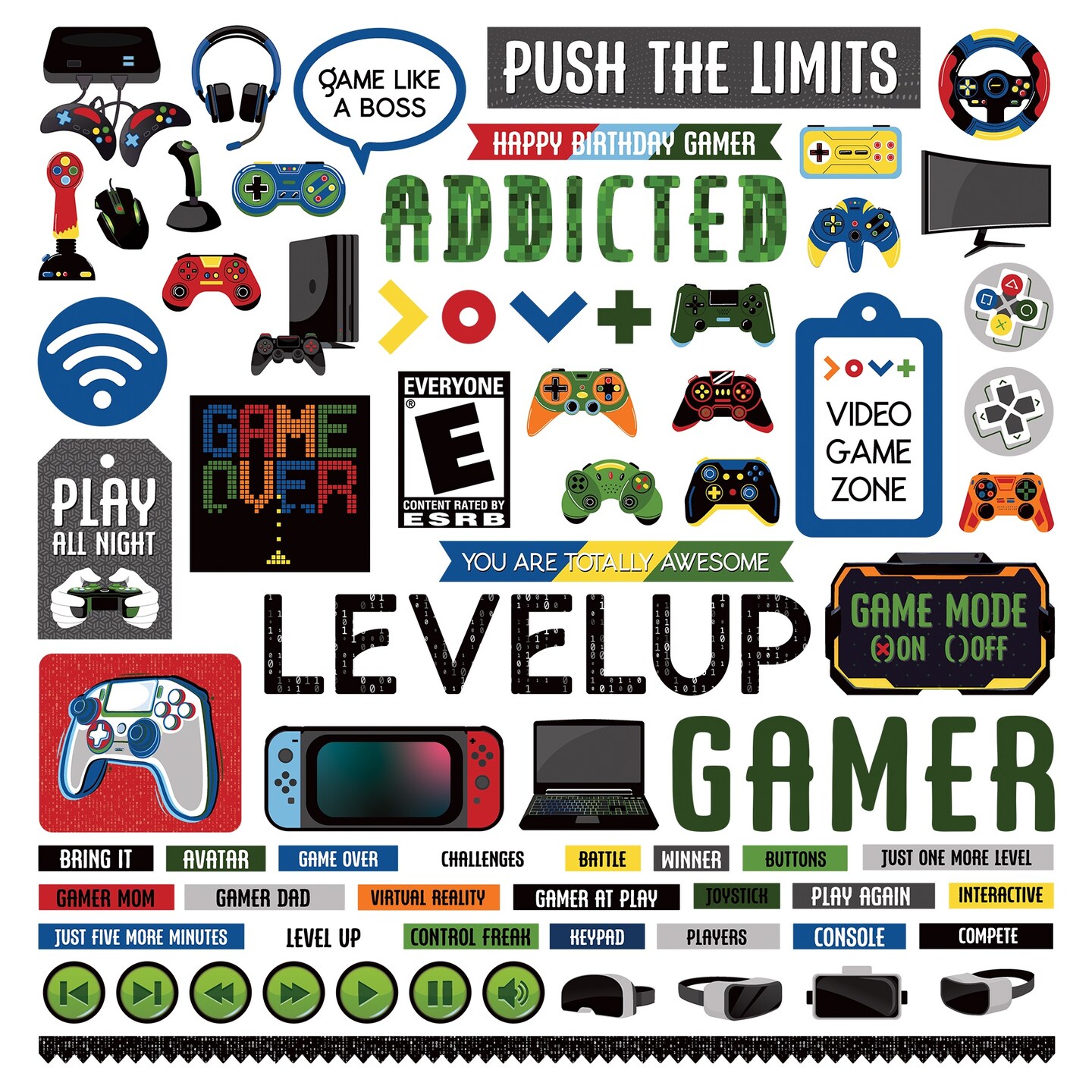 Gamer Stickers 12&#x22;X12&#x22;-Elements