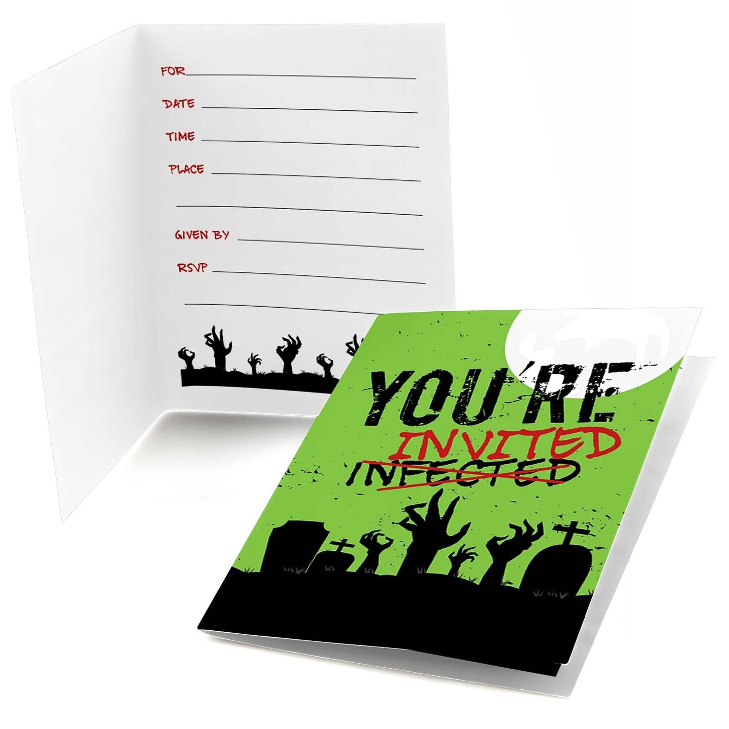 Big Dot of Happiness Zombie Zone - Fill-in Halloween or Birthday Zombie Crawl Party Invitations (8 Count)