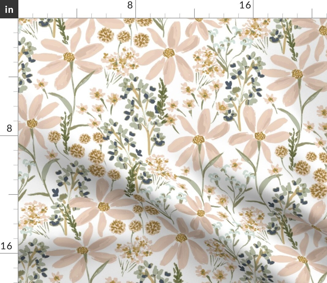 Country Floral Watercolor Wildflower Summer Large Daisy Nursery Rustic Farm Girl Custom Printed Fabric by Spoonflower Various Fabrics by the Yard or Fat Quarter 9987142