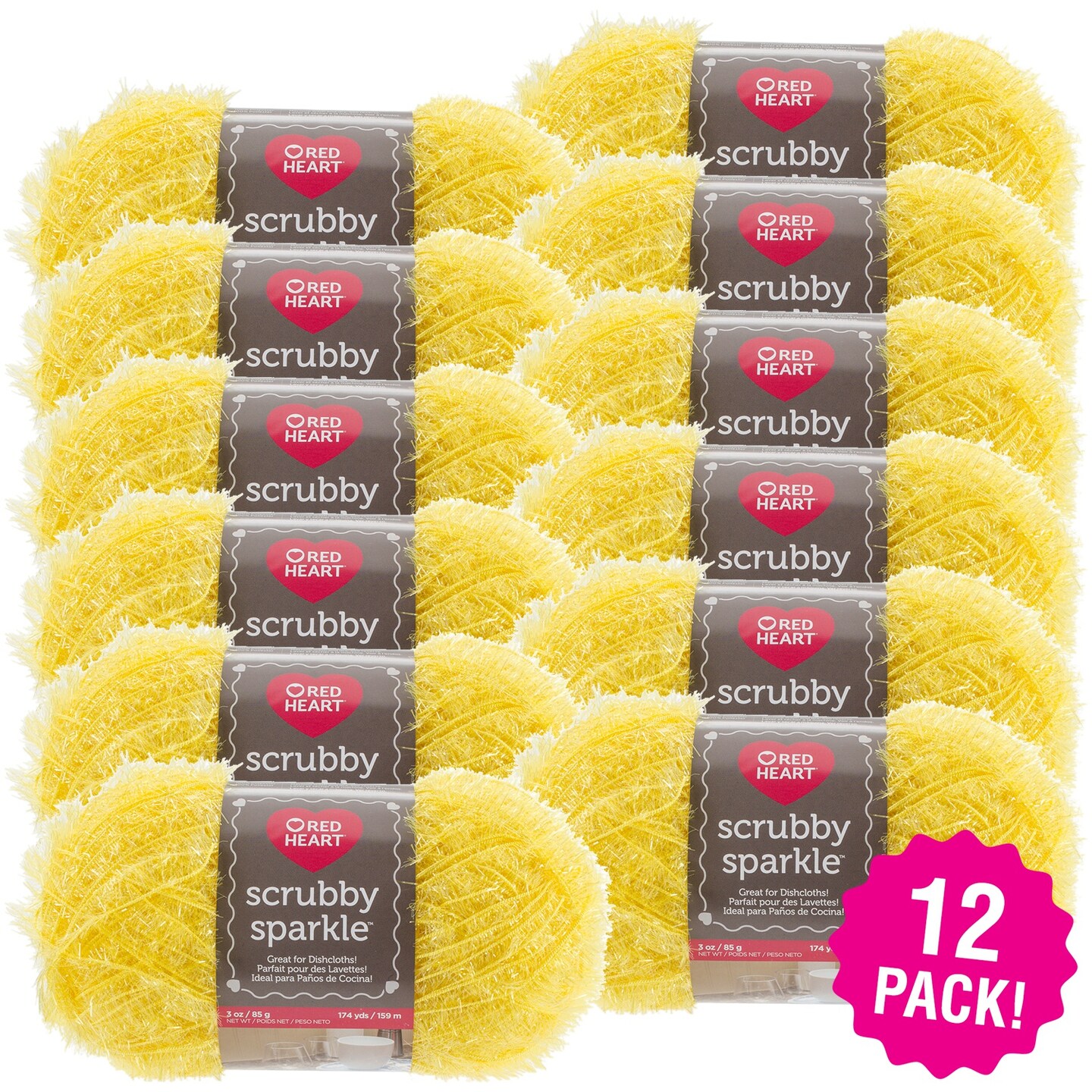 Multipack of 12 - Red Heart Scrubby Sparkle Yarn-Lemon