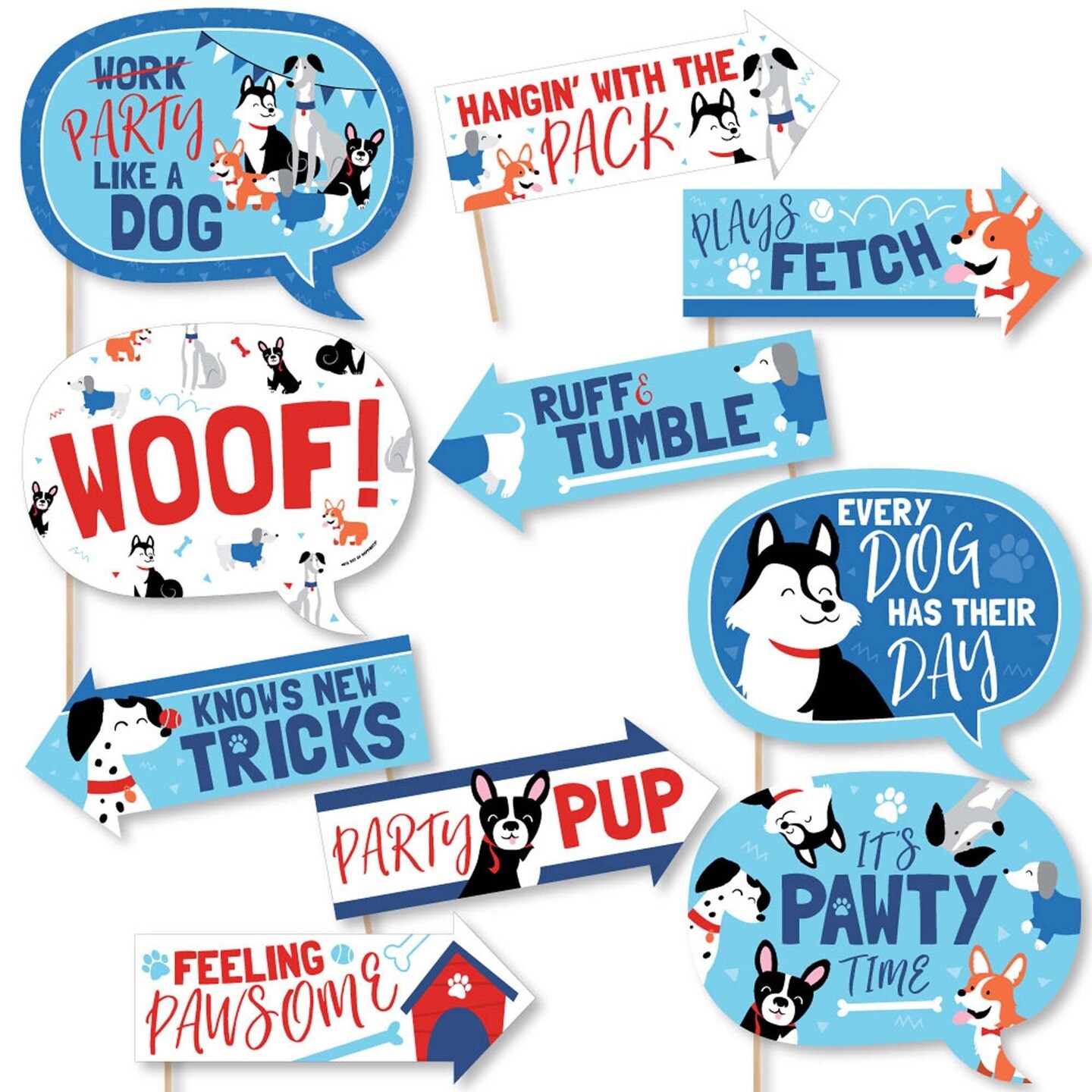 Big Dot of Happiness Funny Pawty Like a Puppy - Dog Baby Shower or Birthday Party Photo Booth Props Kit - 10 Piece