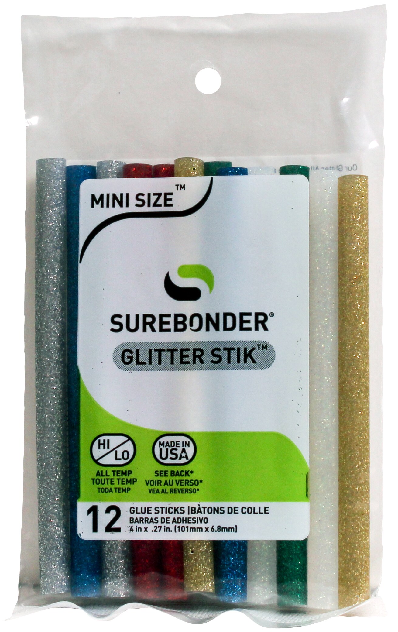 Surebonder Glitter Mini Glue Sticks 12/Pkg-.27"X4" Assorted Colors