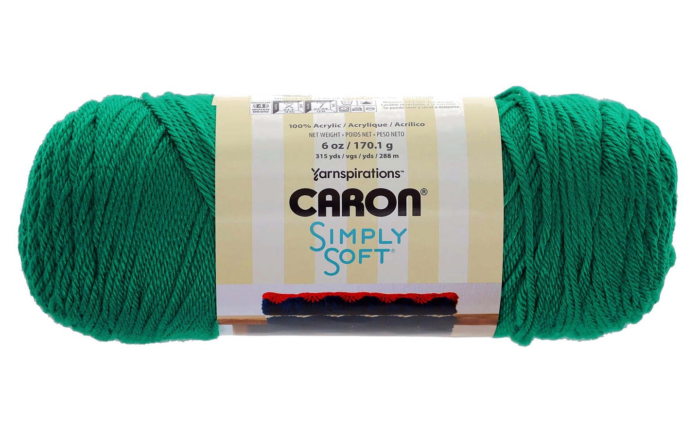 Caron Simply Soft 4 Medium Acrylic Yarn, Kelly Green 6oz/170g, 315 Yards 