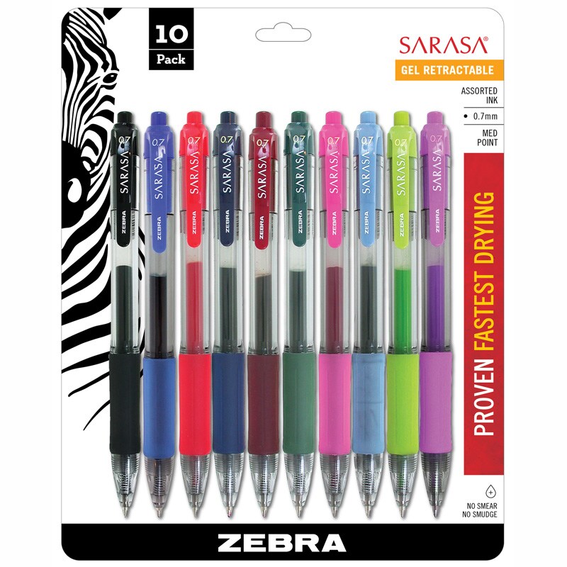 Sarasa Gel Retractable Roller Ball Ink Pens, Assorted 10-Pack