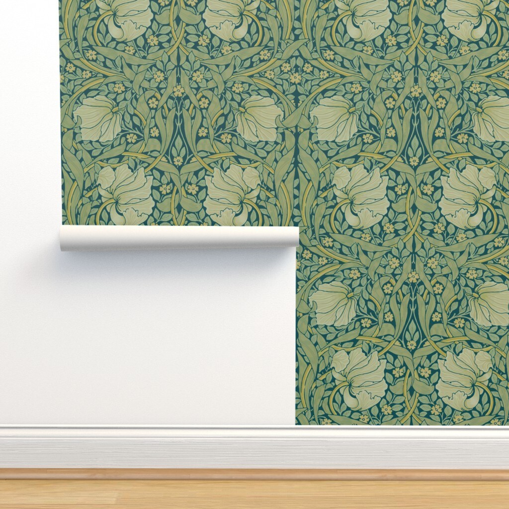 Victorian English William Morris Arts And Crafts Botanical Custom Pre-pasted Wallpaper by Spoonflower Pre-Pasted Wallpaper 2FT Wide