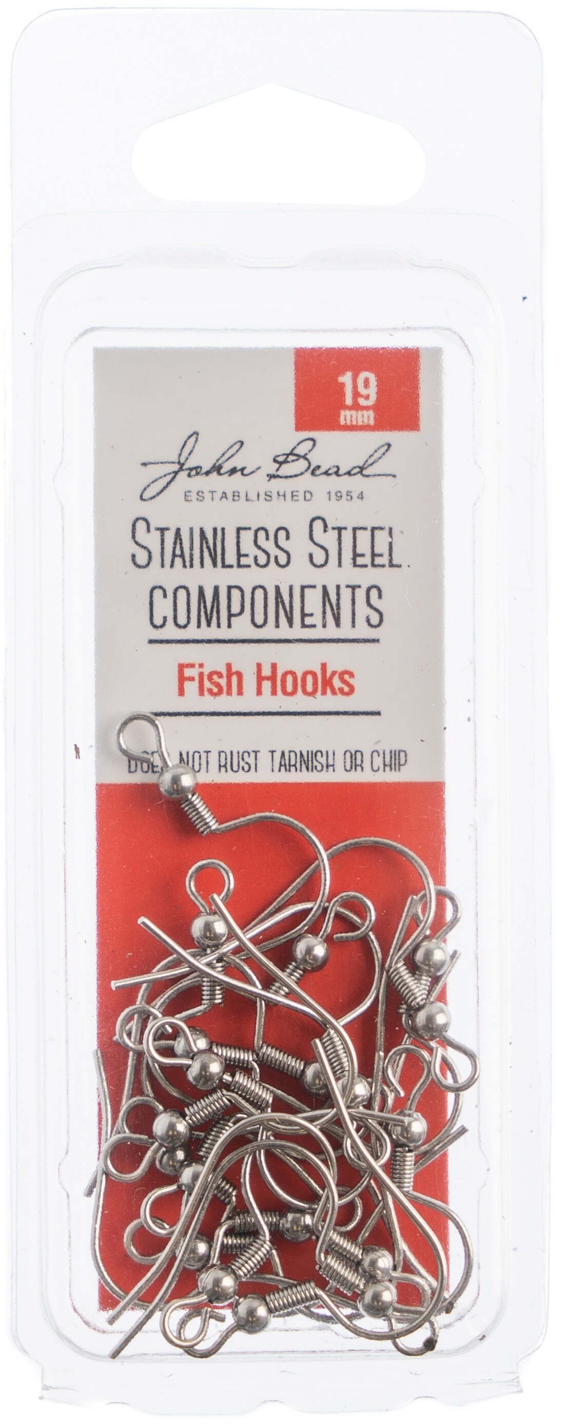 John Bead Stainless Steel Earring Fish Hook 10/Pkg-19mm