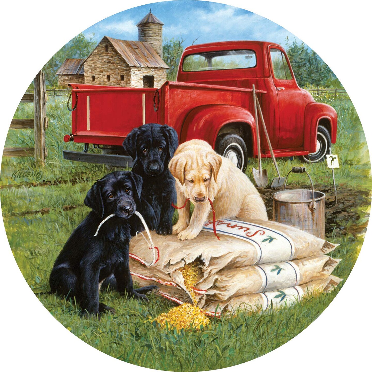 Sunsout Seeds of Mischief 500 pc Round  Jigsaw Puzzle 73441