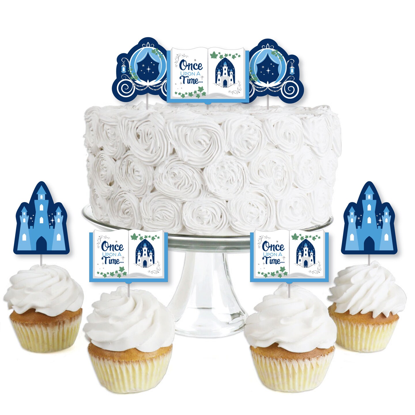 Big Dot of Happiness Fairy Tale Fantasy - Dessert Cupcake Toppers - Royal Prince and Princess Party Clear Treat Picks - Set of 24