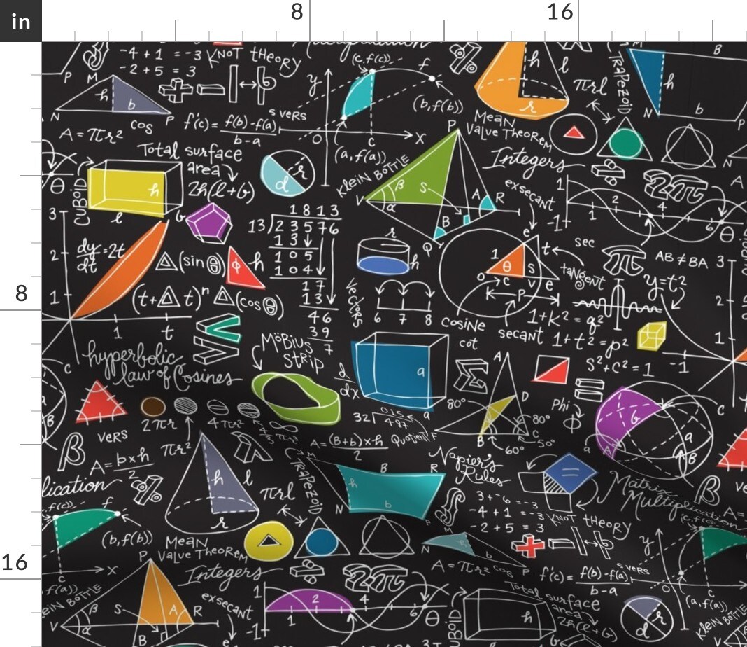 Count Math Mathematics Numbers Science Black Geometry Custom Printed Fabric by Spoonflower Various Fabrics by the Yard or Fat Quarter