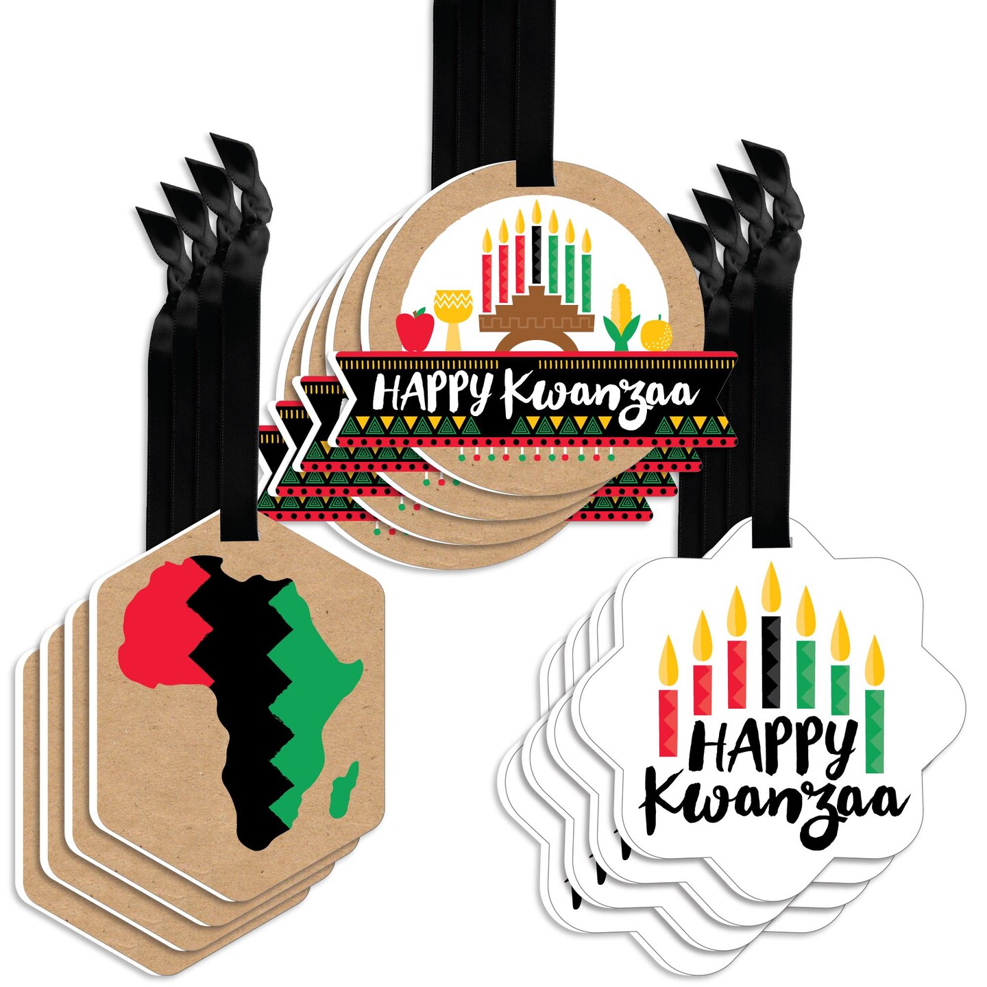 Big Dot of Happiness Happy Kwanzaa - Assorted Heritage Holiday Party Favor Tags - Gift Tag Toppers - Set of 12