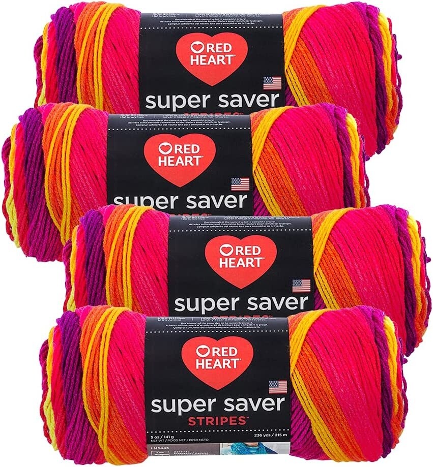 (Pack of 4) Red Heart Super Saver Yarn-Fruity Stripe