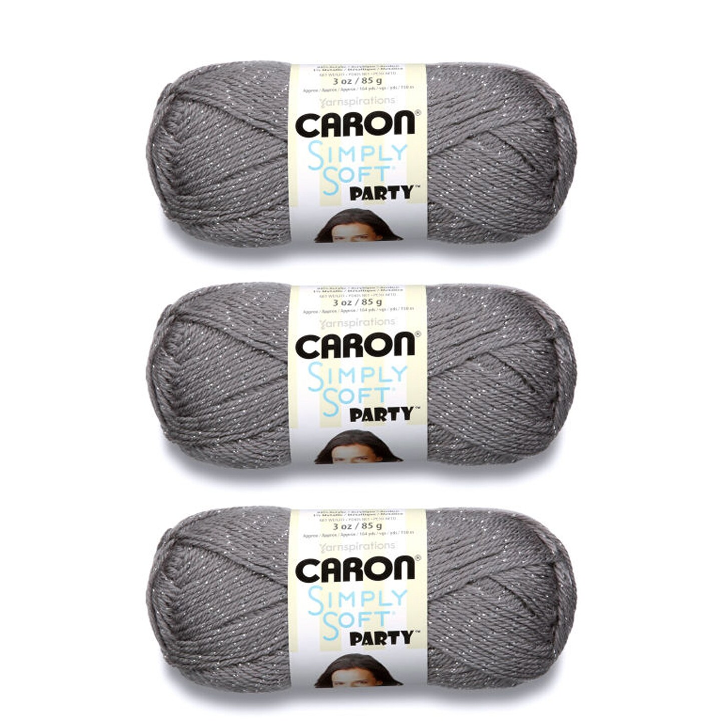 Caron Simply Soft Party Platinum Sparkle Yarn - 3 Pack of 85g/3oz - Acrylic - 4 Medium (Worsted) - 164 Yards - Knitting/Crochet