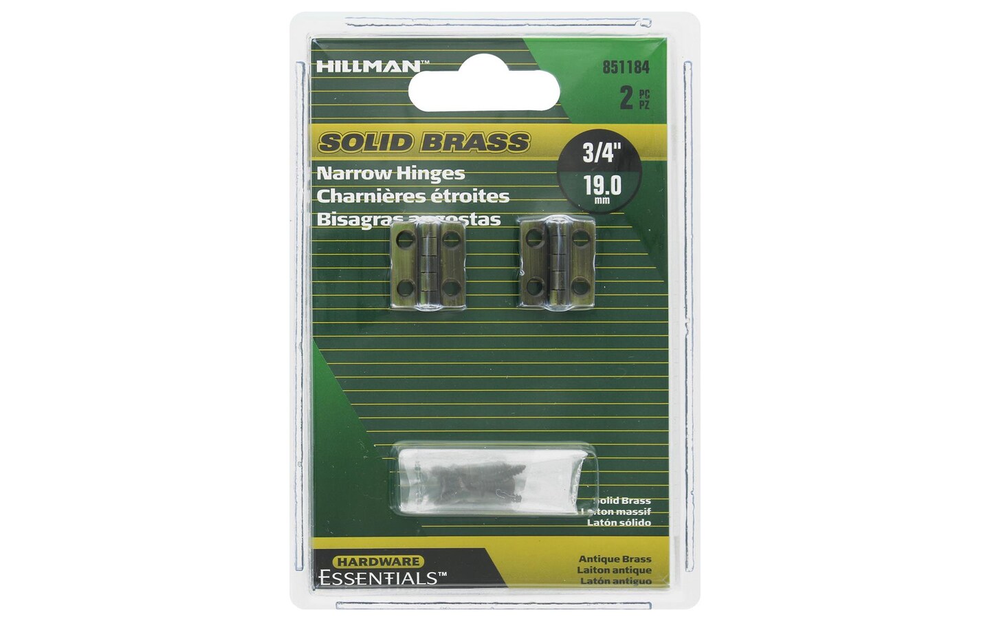 Hillman Hinge Narrow 3/4&#x22; Antique Brass 2pc