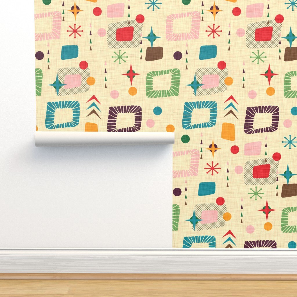 Retro 1950S Mod Atomic Mid Century Modern Era Geometric Stars Custom Pre-pasted Wallpaper by Spoonflower Pre-Pasted Wallpaper 2FT Wide
