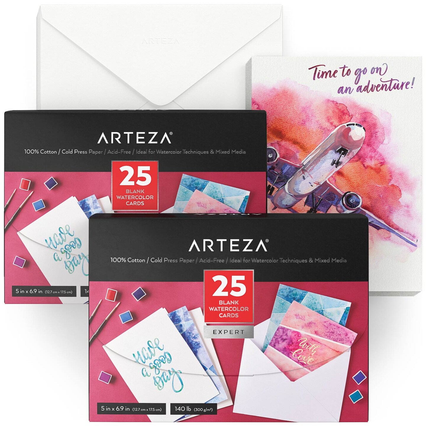 Arteza 25 Blank Watercolor Cards & Envelopes for DIY, 5"x6.875" - 2 Pack
