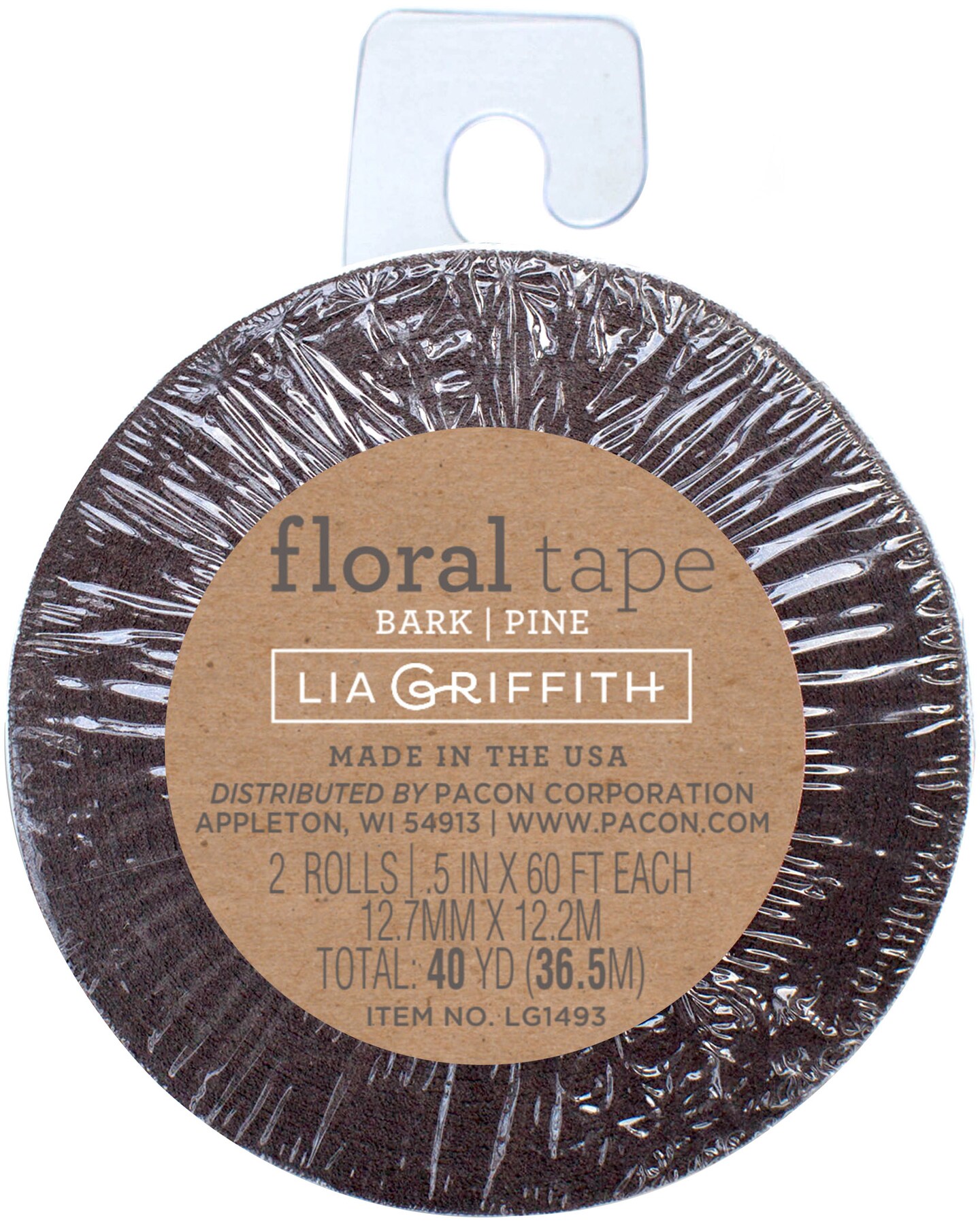 Lia Griffith Extra Fine Crepe Floral Tape .5"X60' 2/Pkg-Bark/Pine