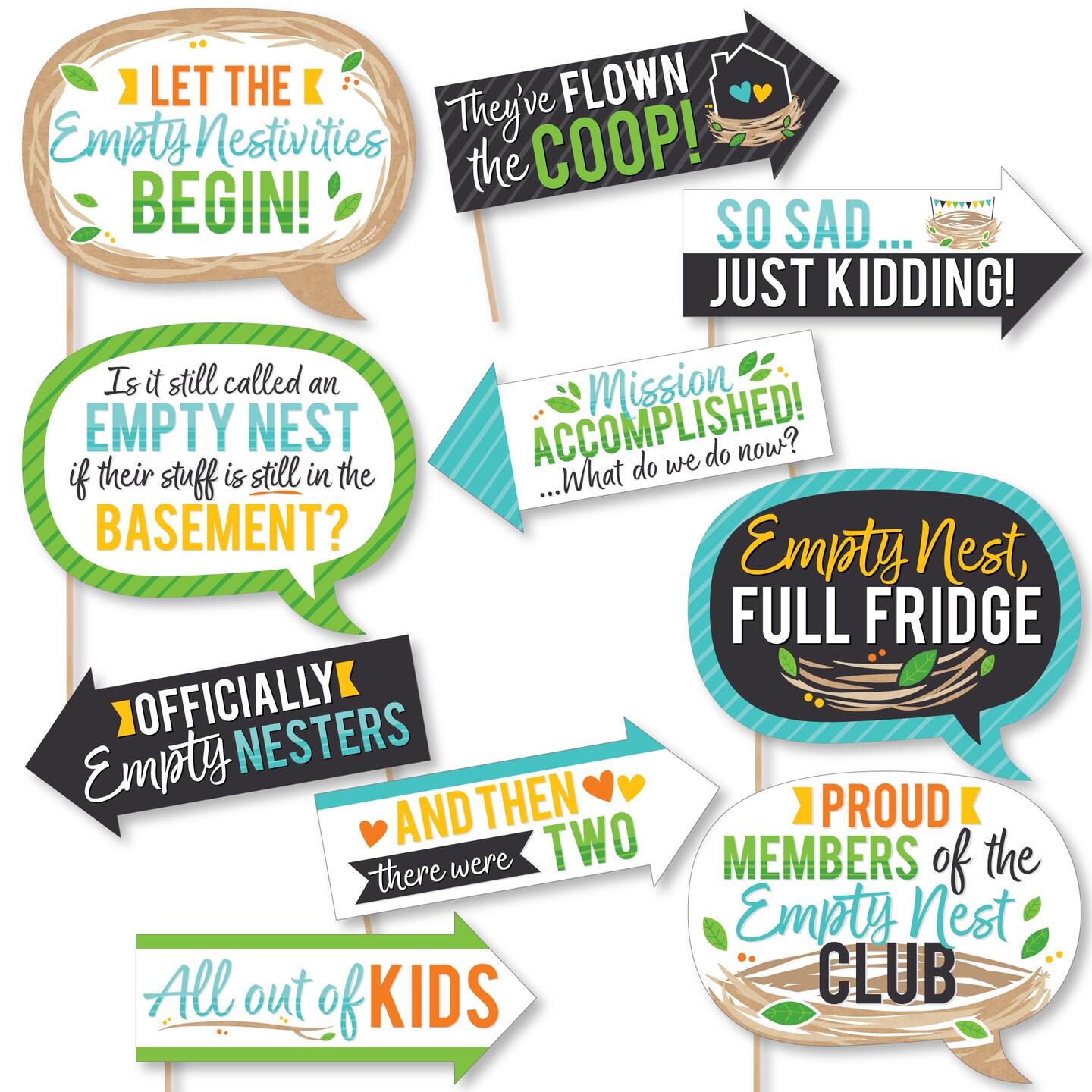 Big Dot of Happiness Funny Empty Nesters - Empty Nest Party Photo Booth Props Kit - 10 Piece