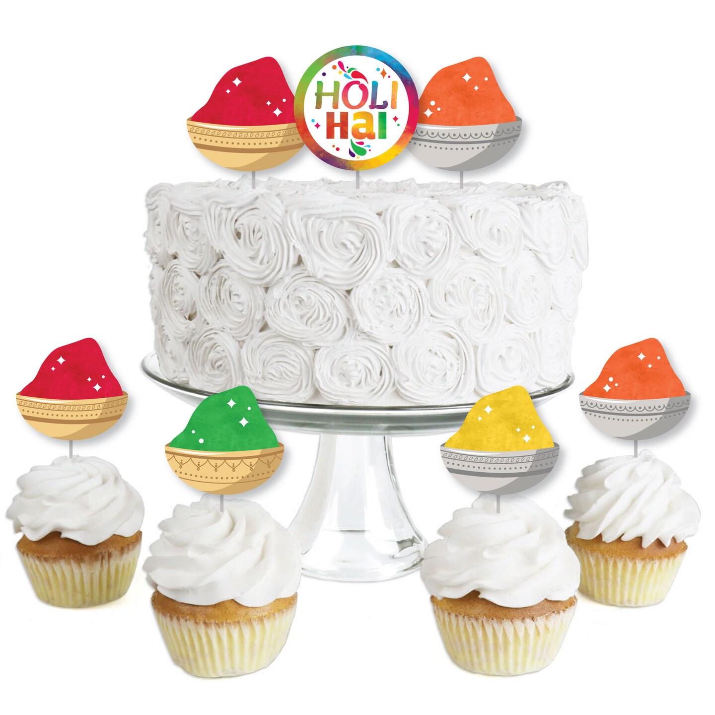 Big Dot of Happiness Holi Hai - Dessert Cupcake Toppers - Festival of Colors Party Clear Treat Picks - Set of 24