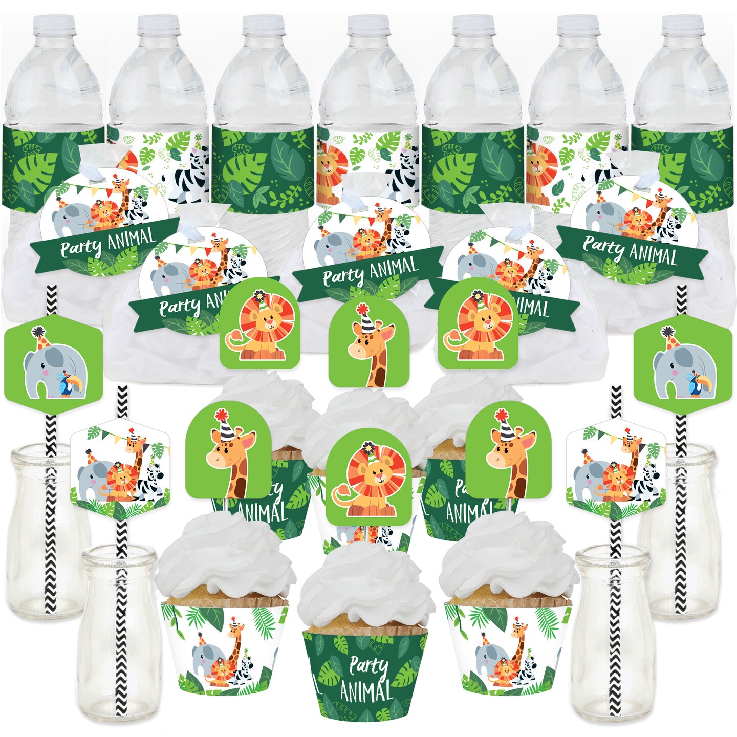 Big Dot of Happiness Jungle Party Animals - Safari Zoo Animal Birthday Party or Baby Shower Favors and Cupcake Kit Fabulous Favor Party Pack - 100 Pc