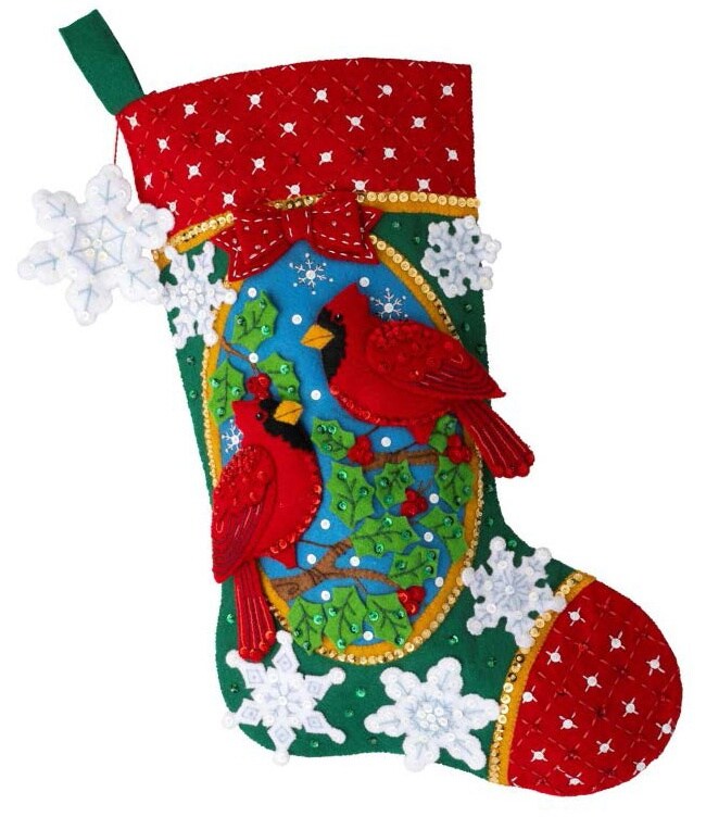 Bucilla Felt Stocking Applique Kit 18" Long-Christmas Cardinals