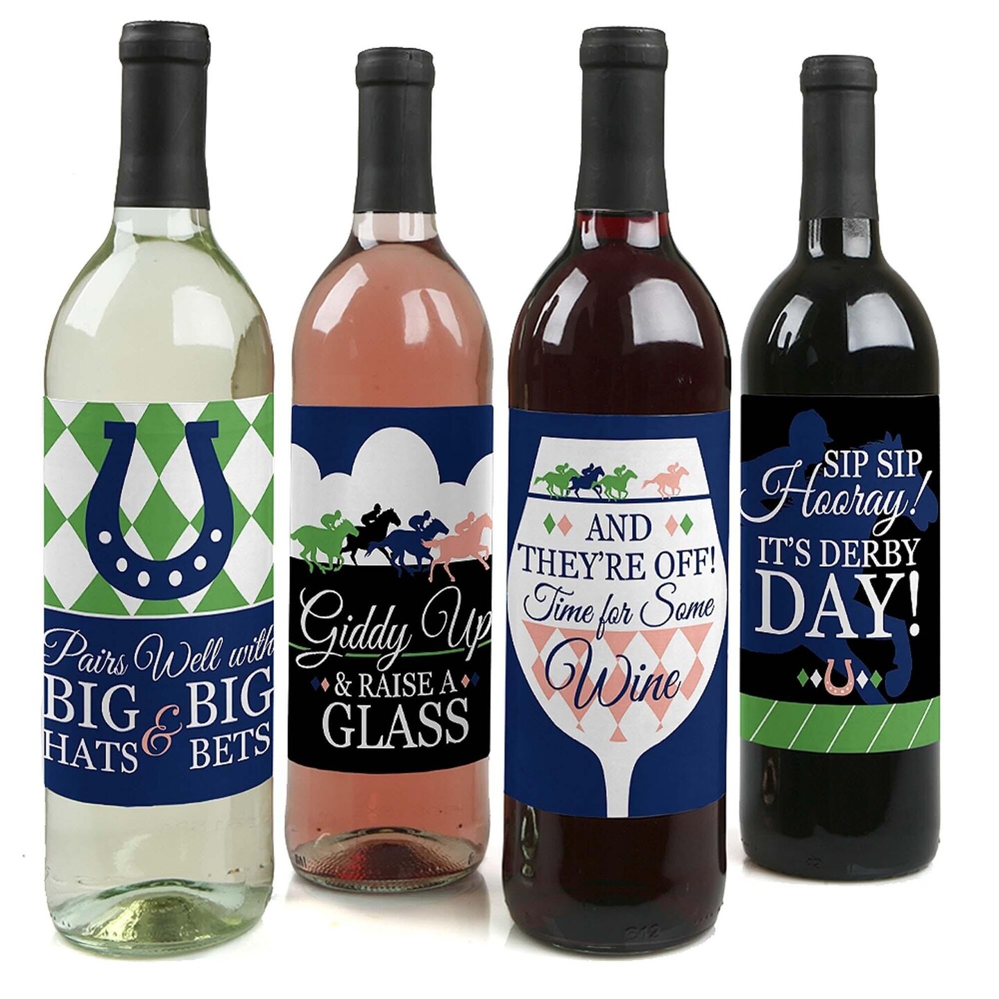 Big Dot of Happiness Kentucky Horse Derby - Horse Race Party Decorations for Women and Men - Wine Bottle Label Stickers - Set of 4