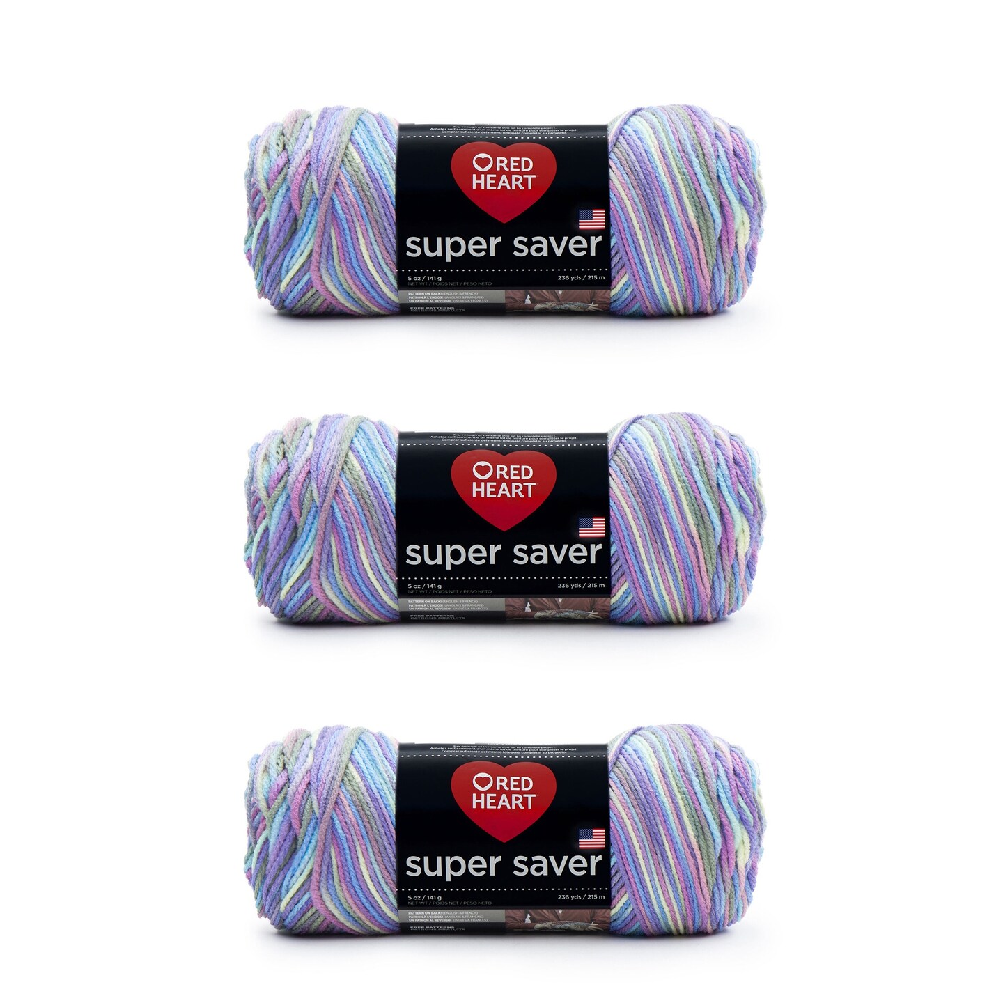 Red Heart Super Saver Monet Yarn - 3 Pack of 141g/5oz - Acrylic - 4 Medium (Worsted) - 364 Yards - Knitting/Crochet