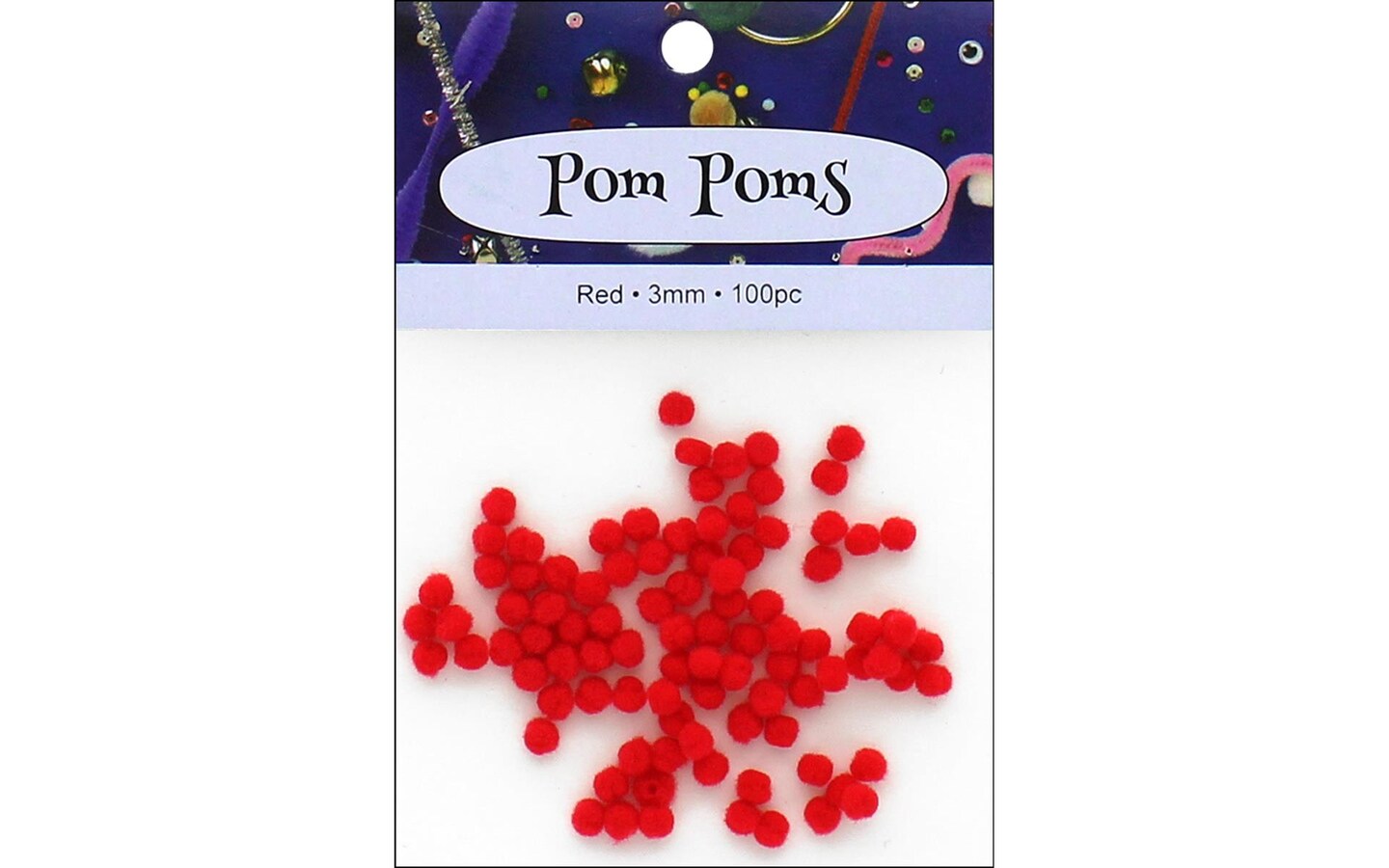 PA Ess Pom Pom 3mm Pkg 100pc Red