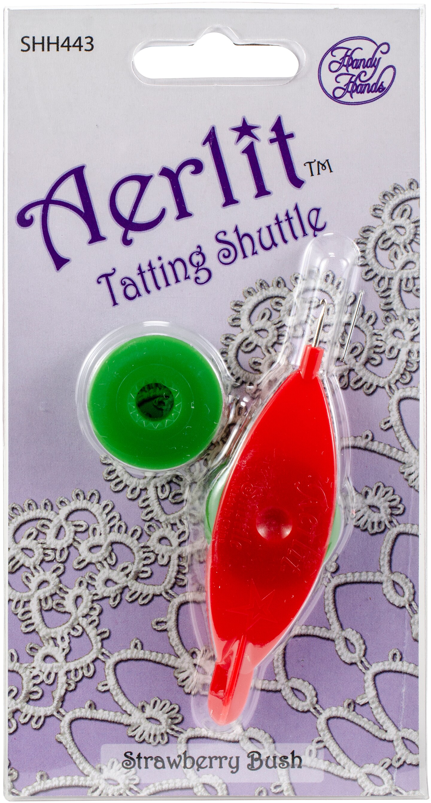 Handy Hands Aerlit Tatting Shuttle W/2 Bobbins-Strawberry Bush