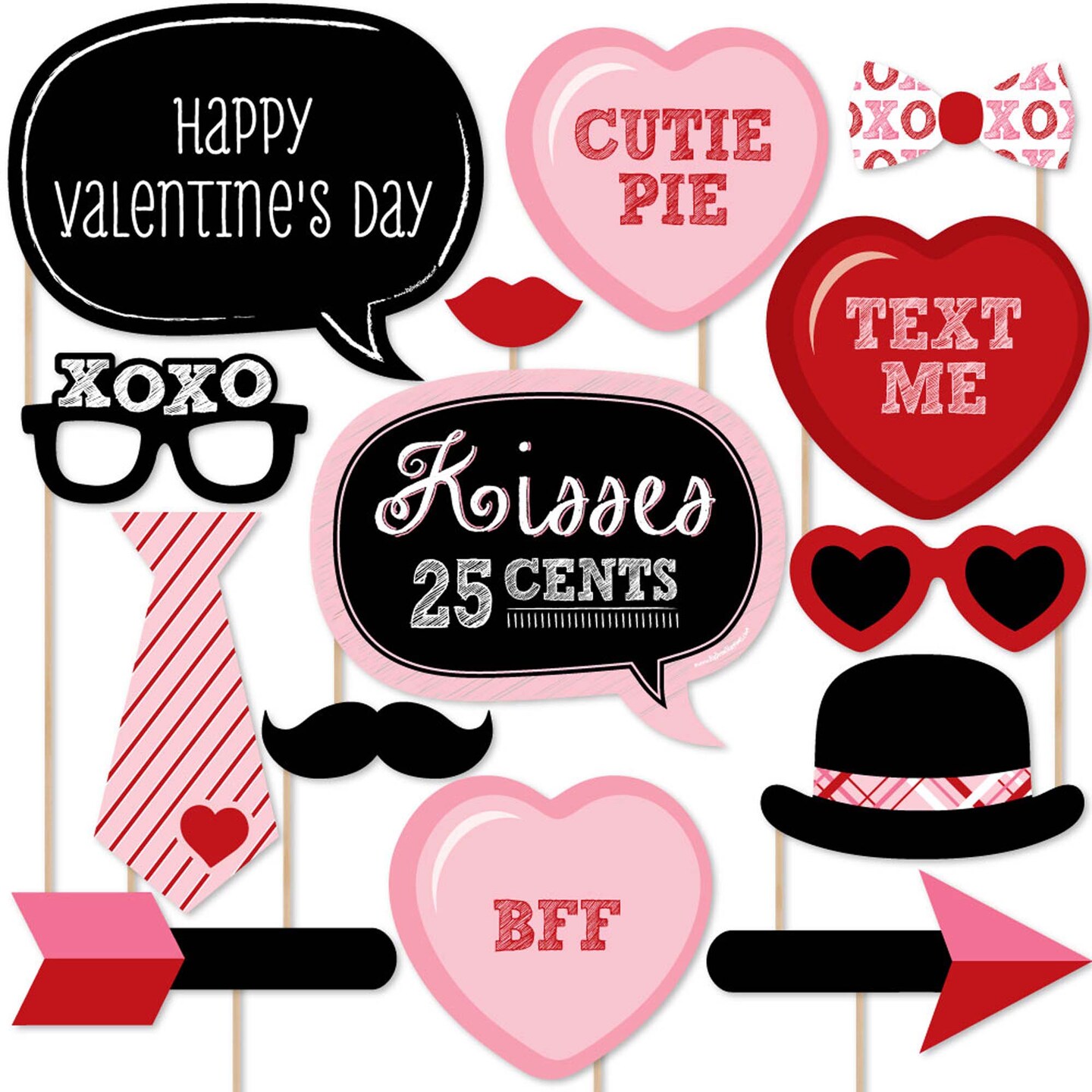 Big Dot of Happiness Valentine&#x27;s Day - Photo Booth Props Kit - 20 Count