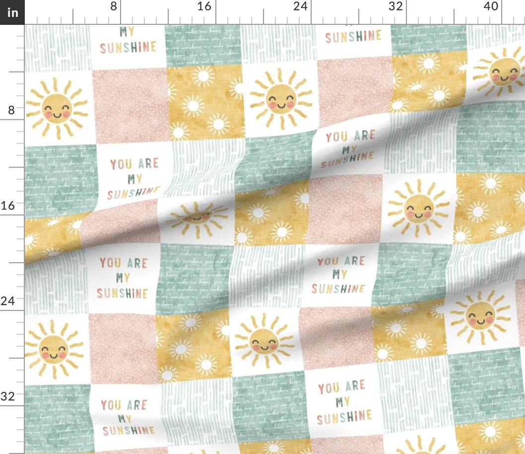 Sunshine Patchwork Wholecloth Quilt Topper Cheater Blush Pink Mustard Gold Boho Baby Custom Printed Fabric by Spoonflower Various Fabrics by the Yard or Fat Quarter