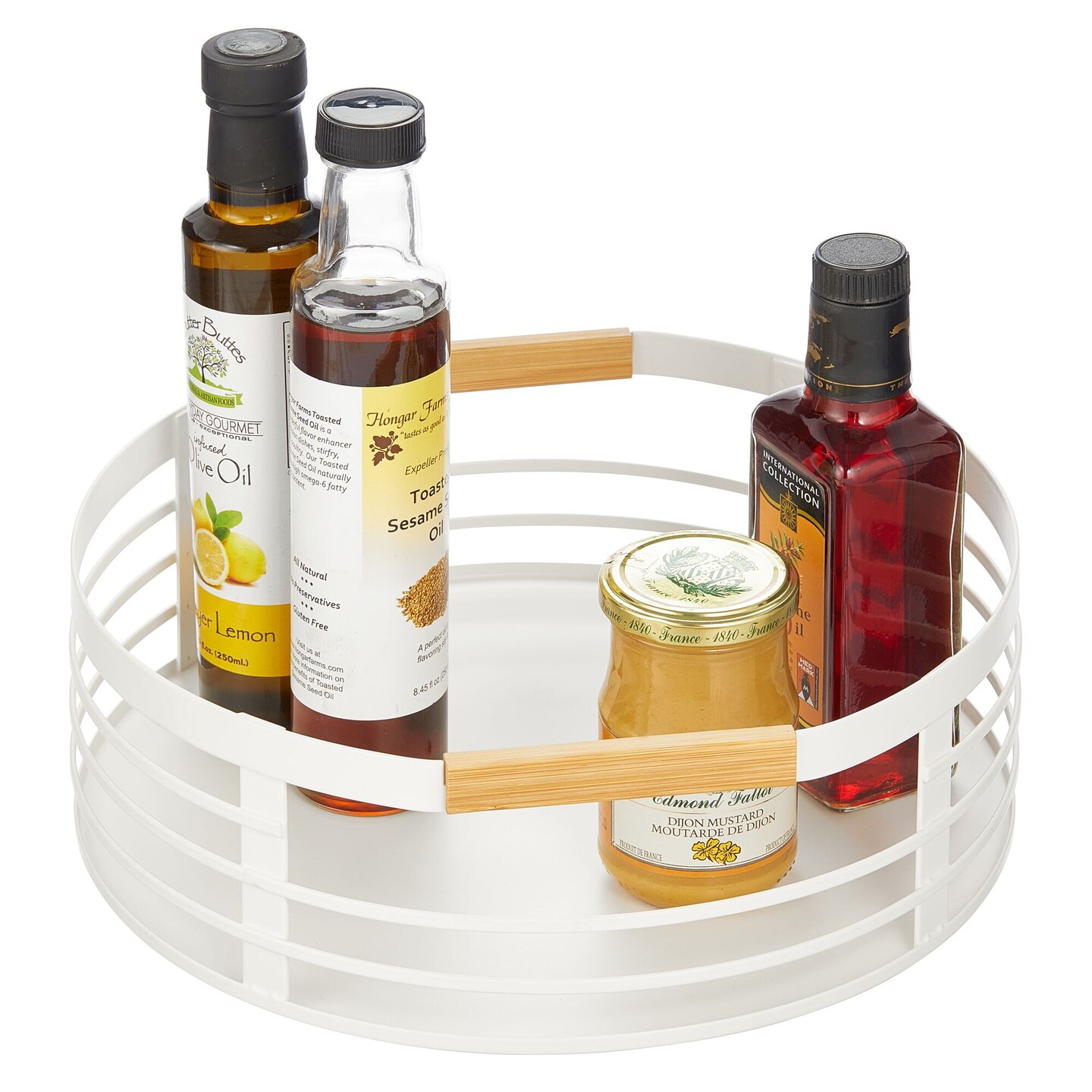 mDesign Modern Metal Lazy Susan Turntable Basket Tray, 11.5 Inch - White/Natural