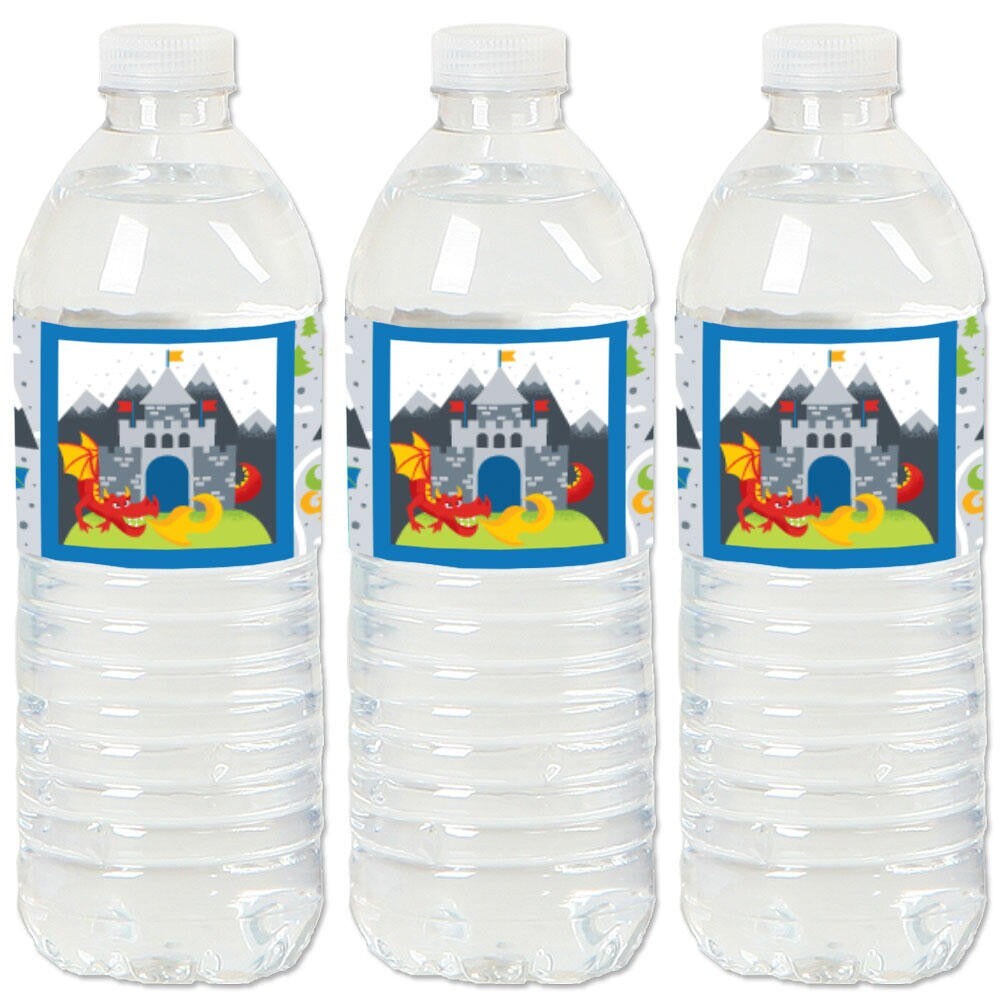Big Dot of Happiness Calling All Knights and Dragons - Medieval Party or Birthday Party Water Bottle Sticker Labels - Set of 20