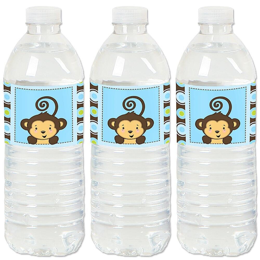 Big Dot of Happiness Blue Monkey Boy Baby Shower or Birthday Party Water Bottle Sticker Labels