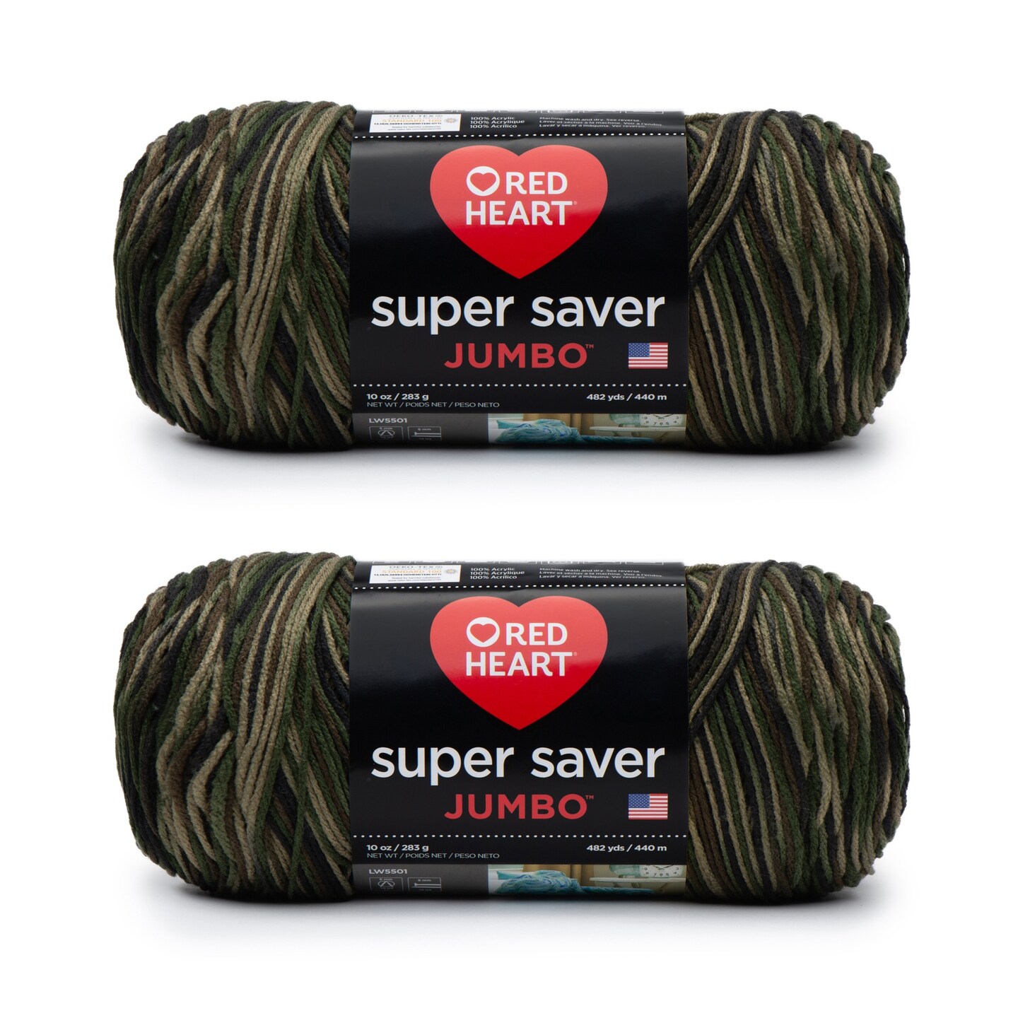 Red Heart Super Saver Jumbo Camouflage Yarn - 2 Pack of 283g/10oz - Acrylic - 4 Medium (Worsted) - 482 Yards - Knitting/Crochet
