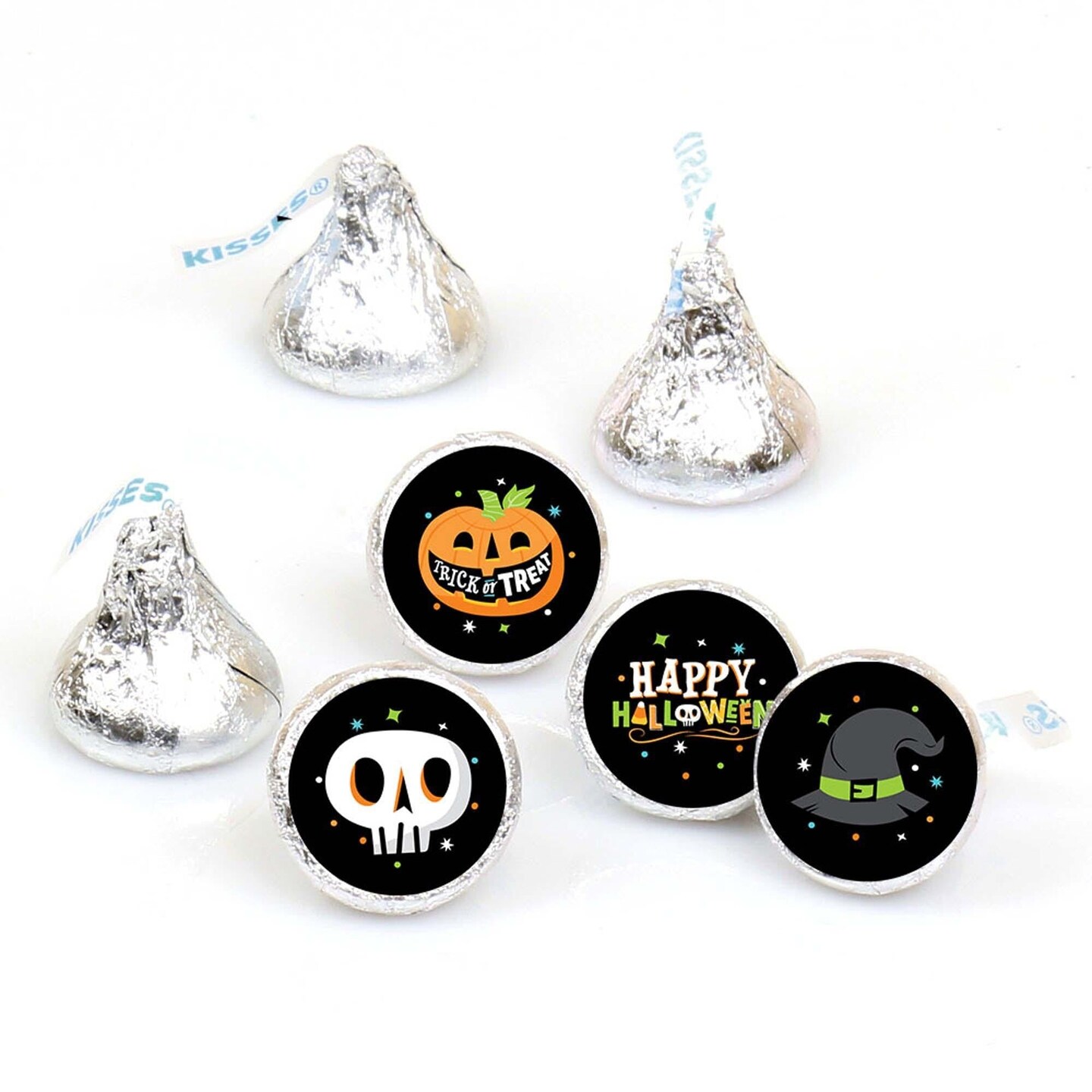 Big Dot of Happiness Jack-O&#x27;-Lantern Halloween - Kids Halloween Party Round Candy Sticker Favors - Labels Fits Chocolate Candy (1 sheet of 108)