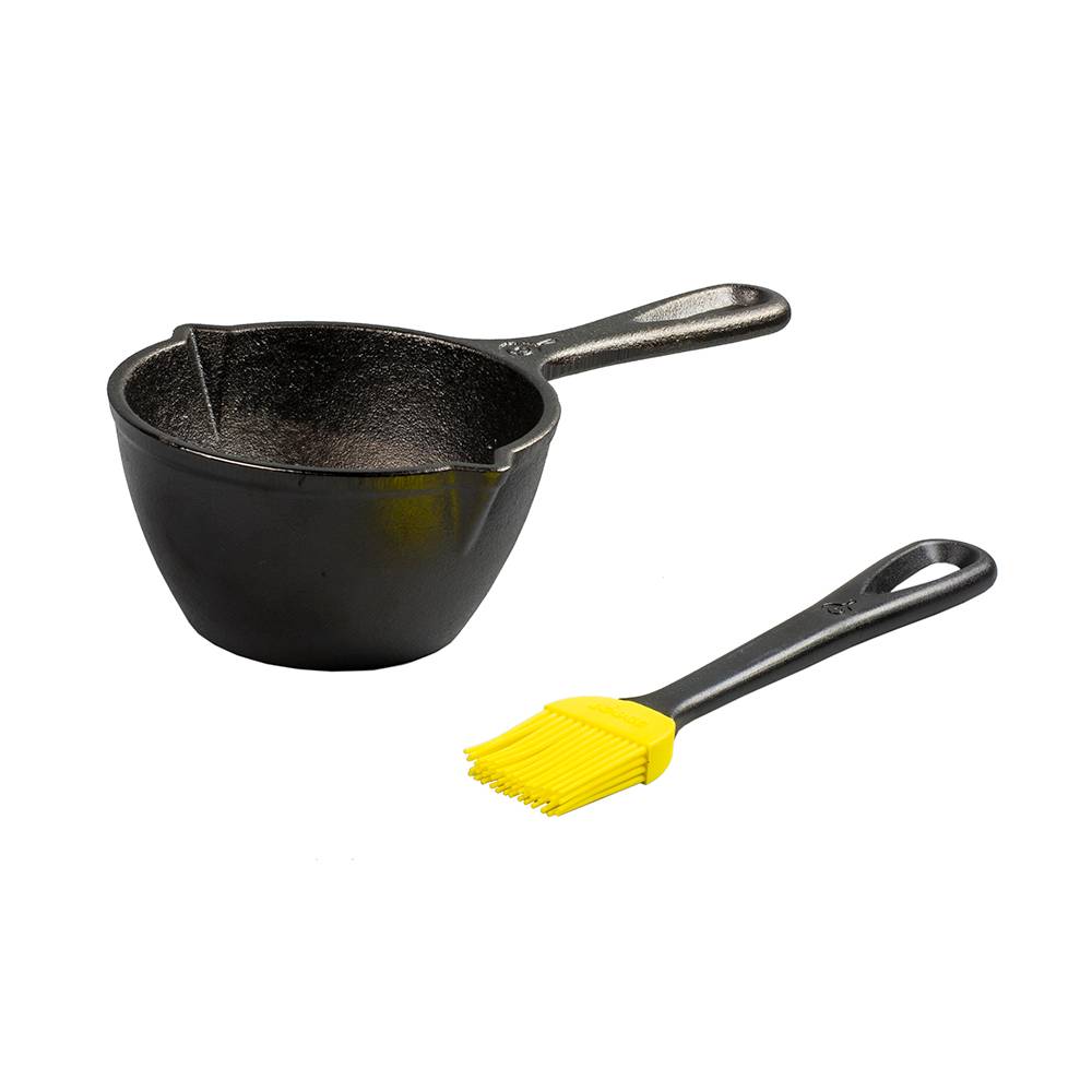 Lodge LMPB21 Cast Iron Melting Pot and Basting Mixing Silicone Brush Set