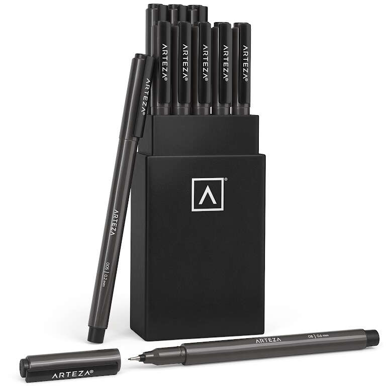 Arteza Micro-Line Pen, Black Japanese Ink, Assorted Nibs - Set of 10