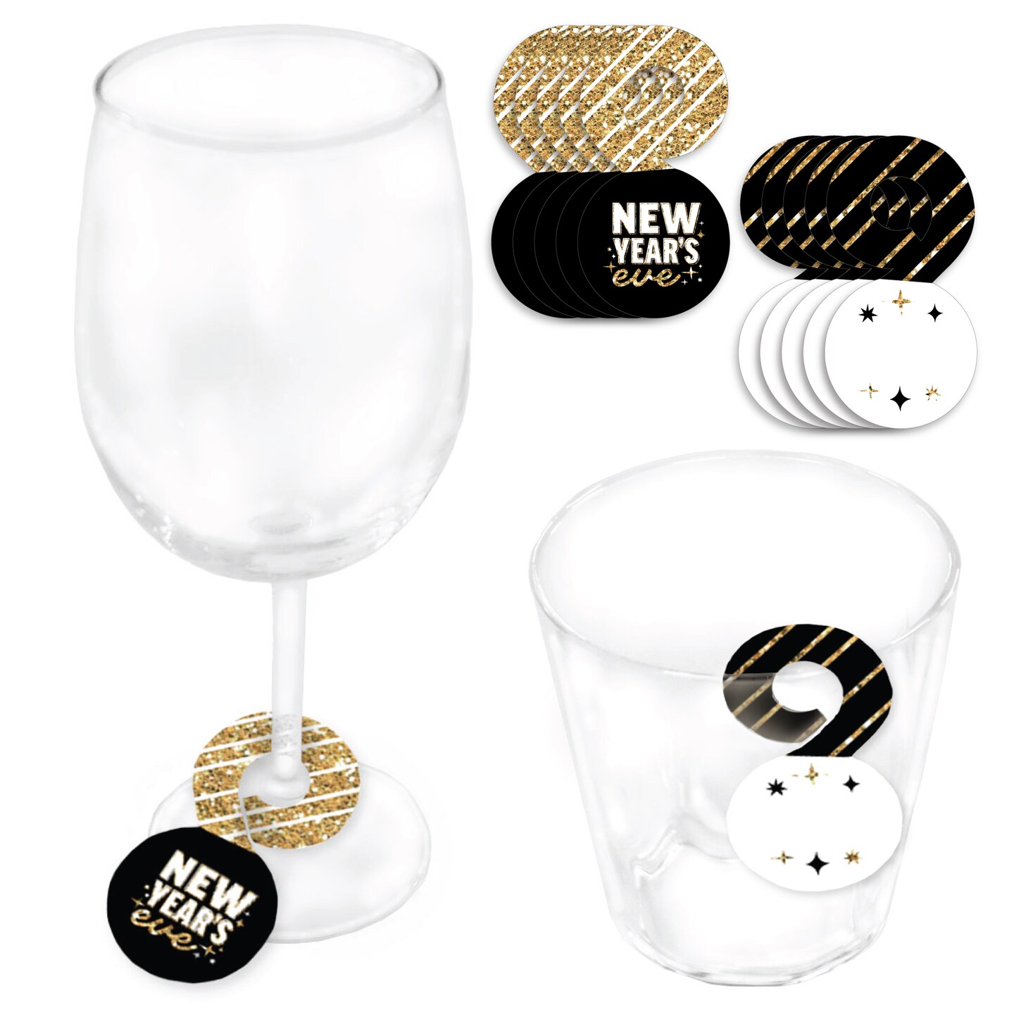 Big Dot of Happiness Hello New Year - Nye Party Paper Beverage Markers for Glasses - Drink Tags - Set of 24 - Black