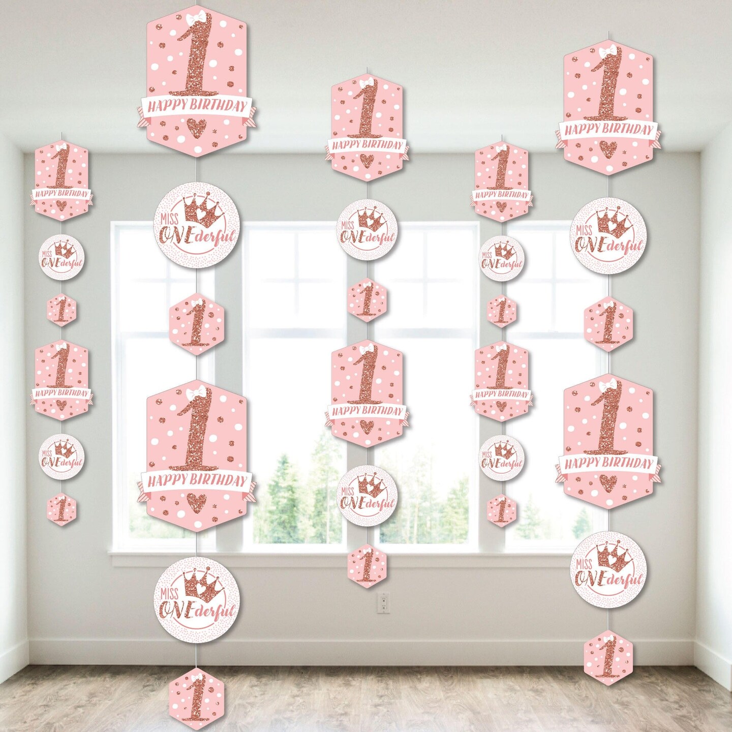 Big Dot of Happiness 1st Birthday Little Miss Onederful - Girl First Birthday Party DIY Dangler Backdrop - Hanging Vertical Decorations - 30 Pieces