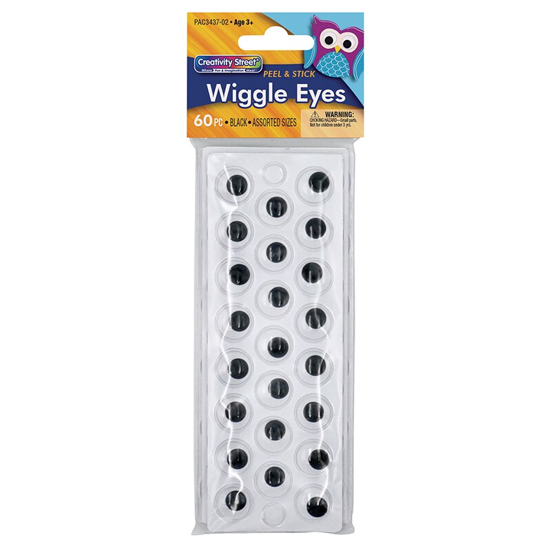 Peel &#x26; Stick Wiggle Eyes on Sheets, Black, Assorted Sizes, 60 Pieces