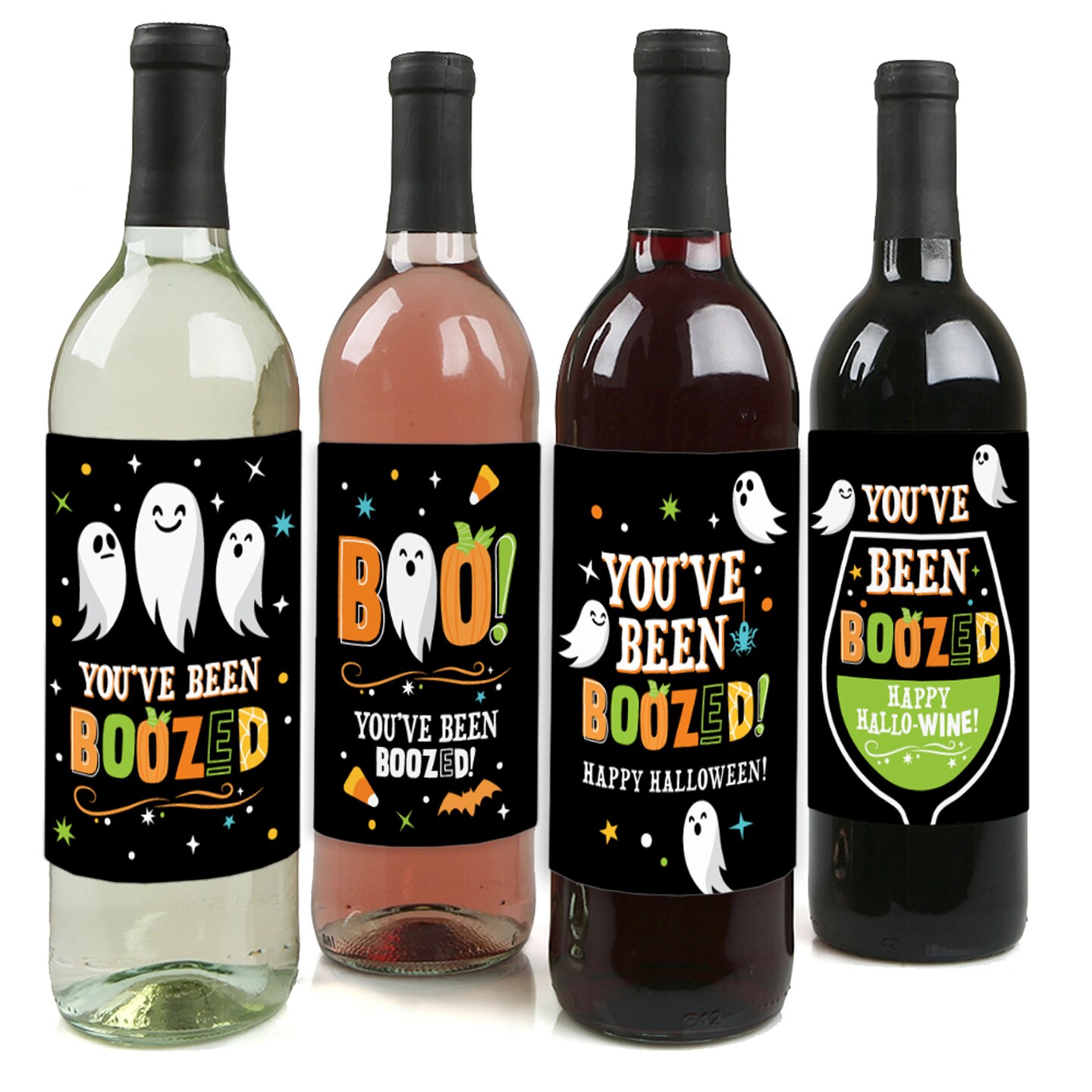 Big Dot of Happiness You&#x27;ve Been Boozed - Ghost Halloween Party Decorations for Women and Men - Wine Bottle Label Stickers - Set of 4