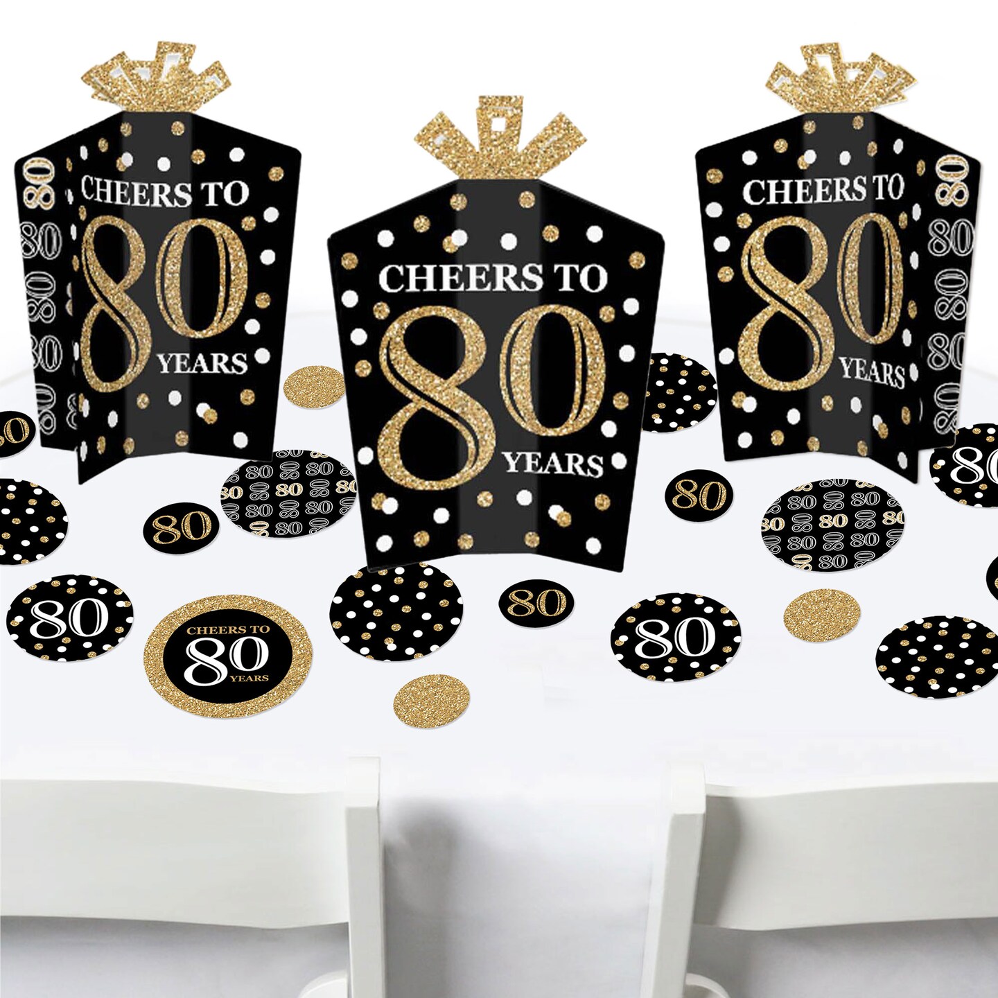 Big Dot of Happiness Adult 80th Birthday - Gold - Birthday Party Decor and Confetti - Terrific Table Centerpiece Kit - Set of 30