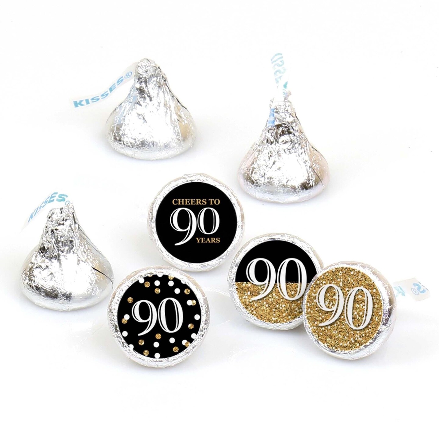Big Dot of Happiness Adult 90th Birthday - Gold - Round Candy Sticker Party Favors - Labels Fits Chocolate Candy (1 sheet of 108)