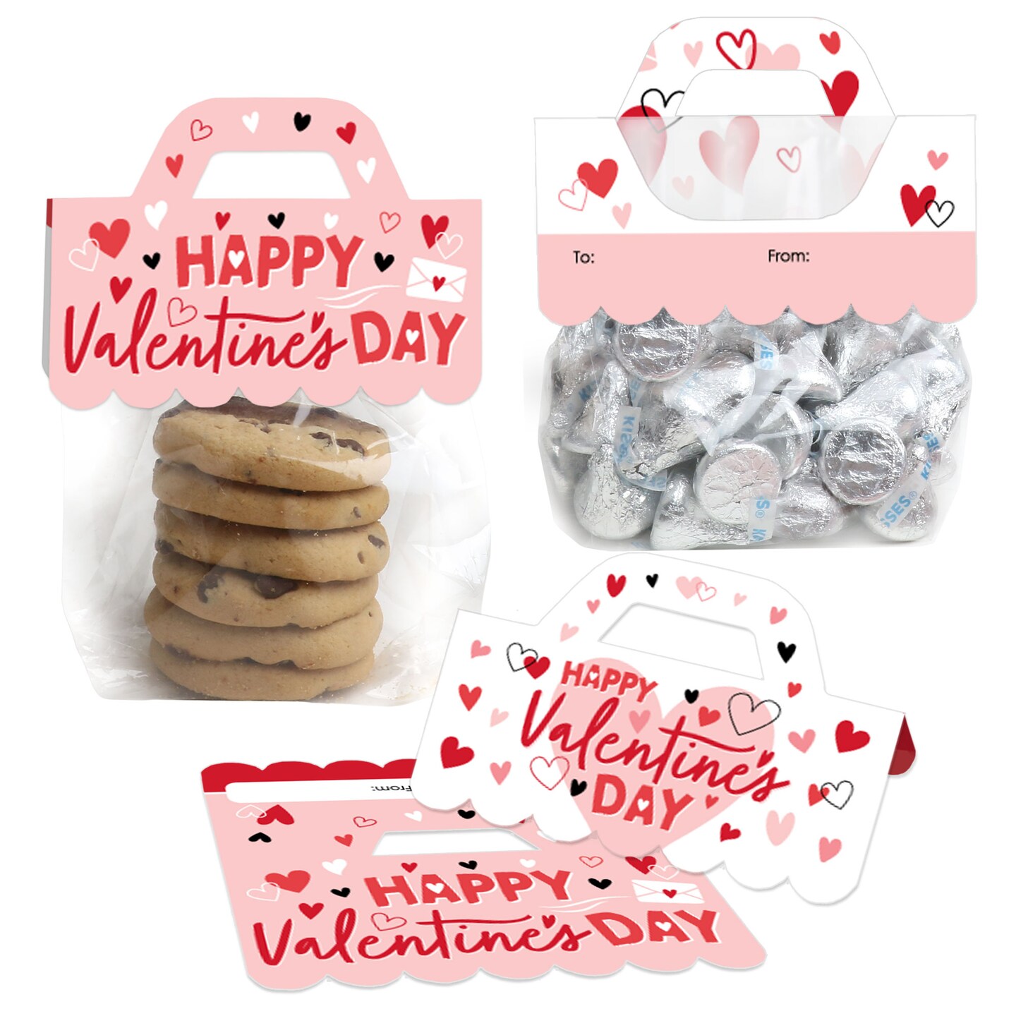 Big Dot of Happiness Happy Valentine&#x27;s Day - DIY Valentine Hearts Party Clear Goodie Favor Bag Labels - Candy Bags with Toppers - Set of 24