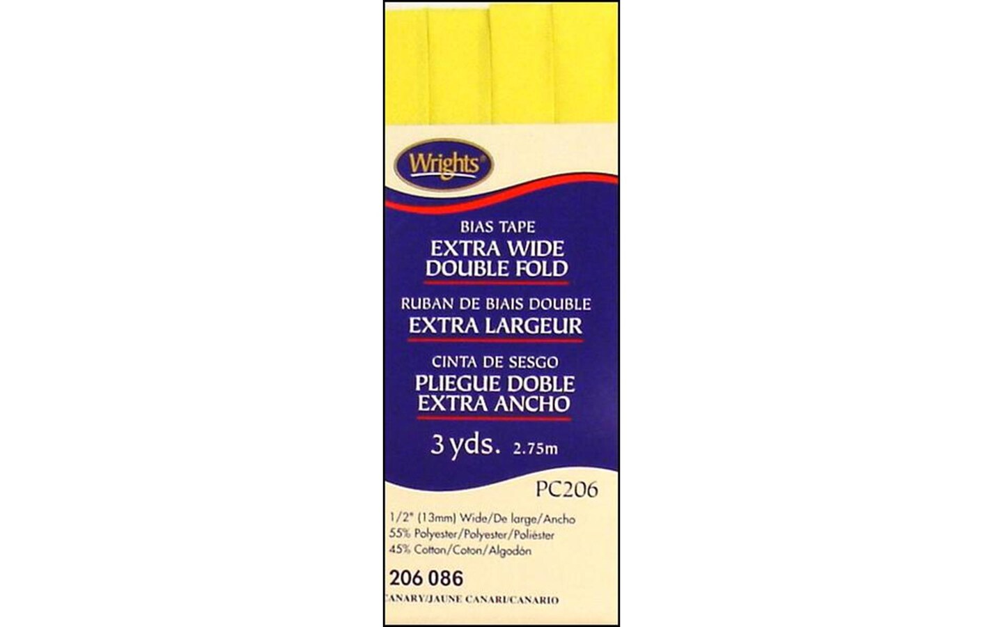 Wrights Bias Tape X Wide Dbl Fold 3yd Canary