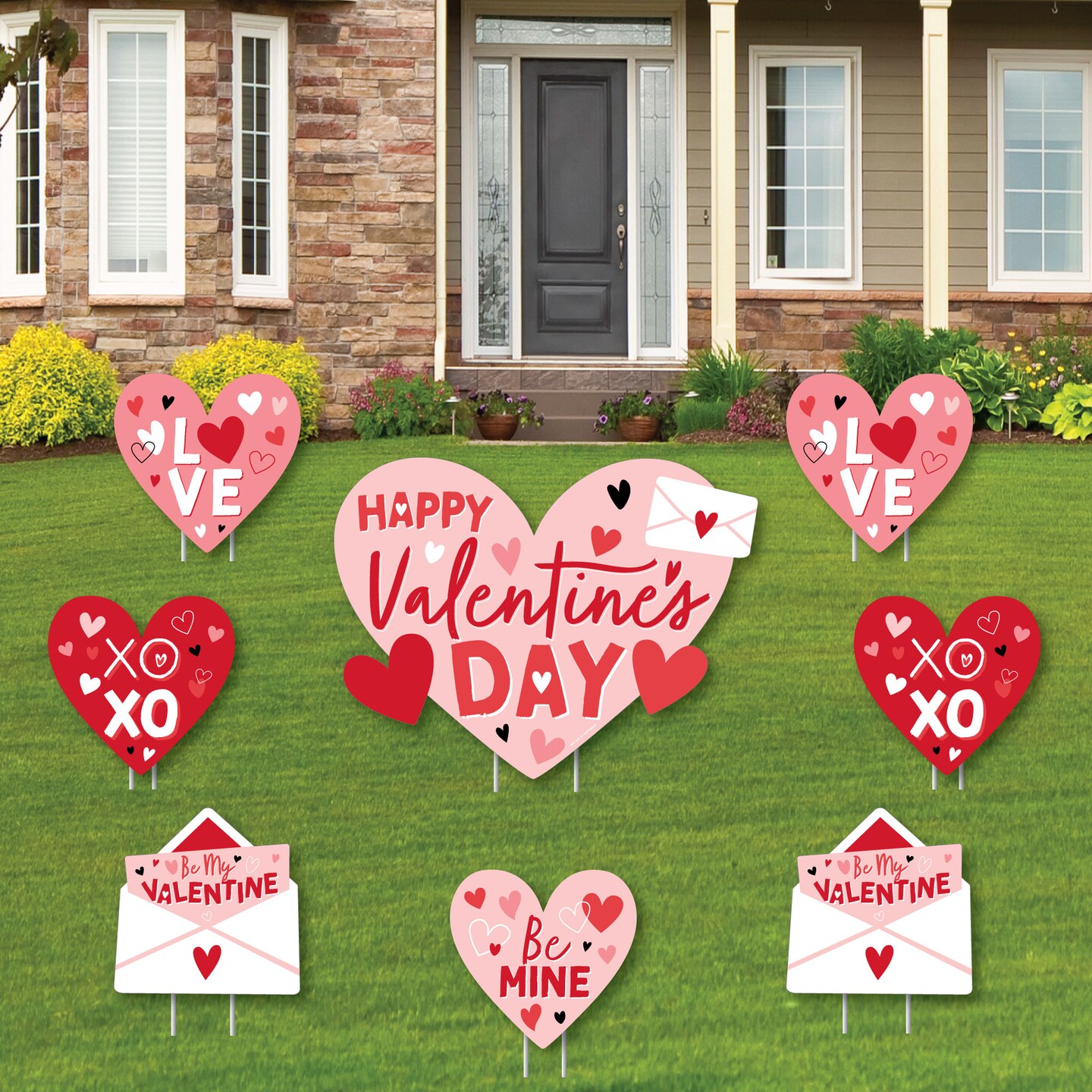 Big Dot of Happiness Happy Valentine's Day - Yard Sign and Outdoor Lawn Decorations - Valentine Hearts Party Yard Signs - Set of 8