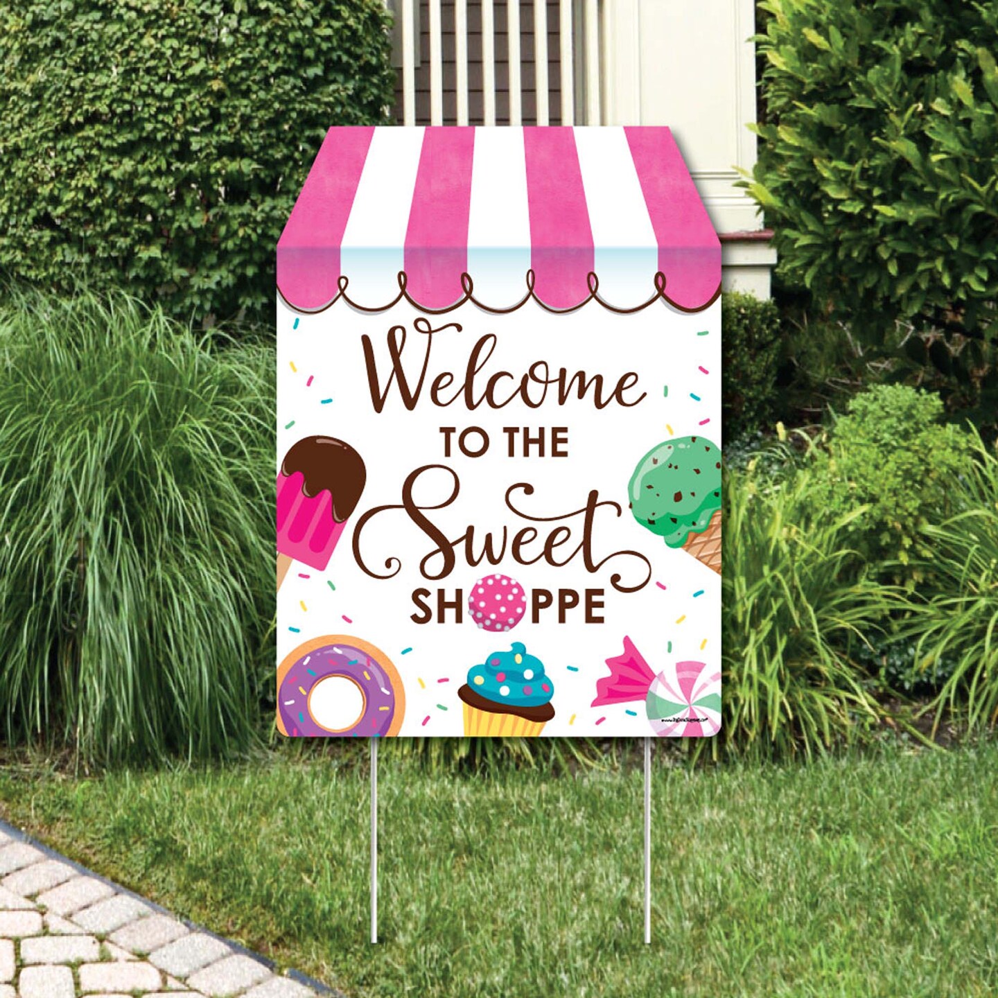 Big Dot of Happiness Sweet Shoppe - Party Decorations - Candy and Bakery Birthday Party or Baby Shower Welcome Yard Sign